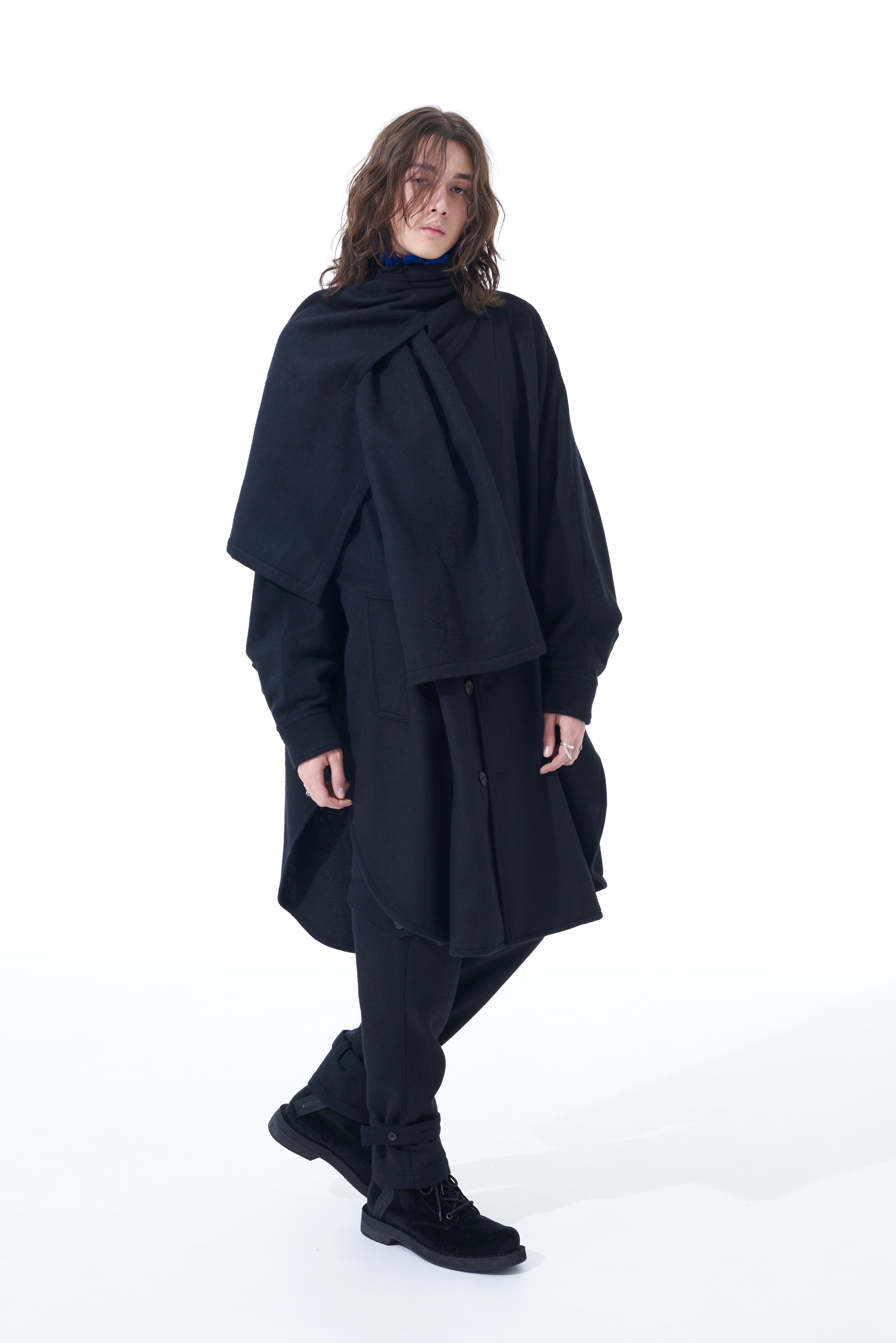 Wool Beaver Stall Collar Big Silhouette Coat (M Black): S'YTE