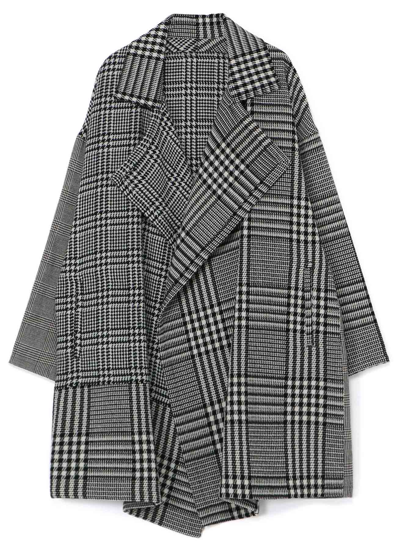 CRAZY CHECK MULTI-MATERIAL SWITCHED DRAPED COAT