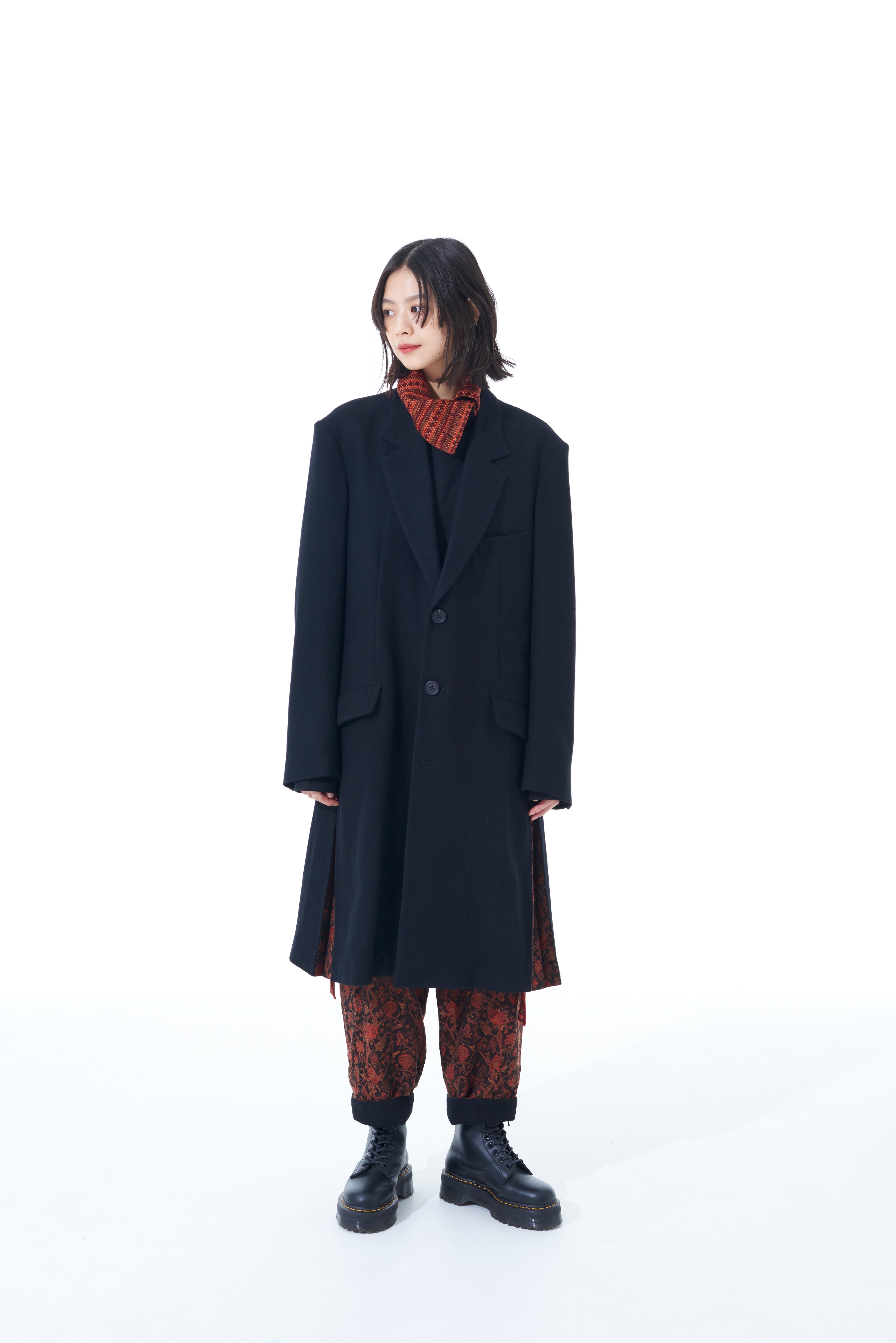 1/10 Flannel + Cotton/Thorny Jacquard Gusseted Hem Long Jacket