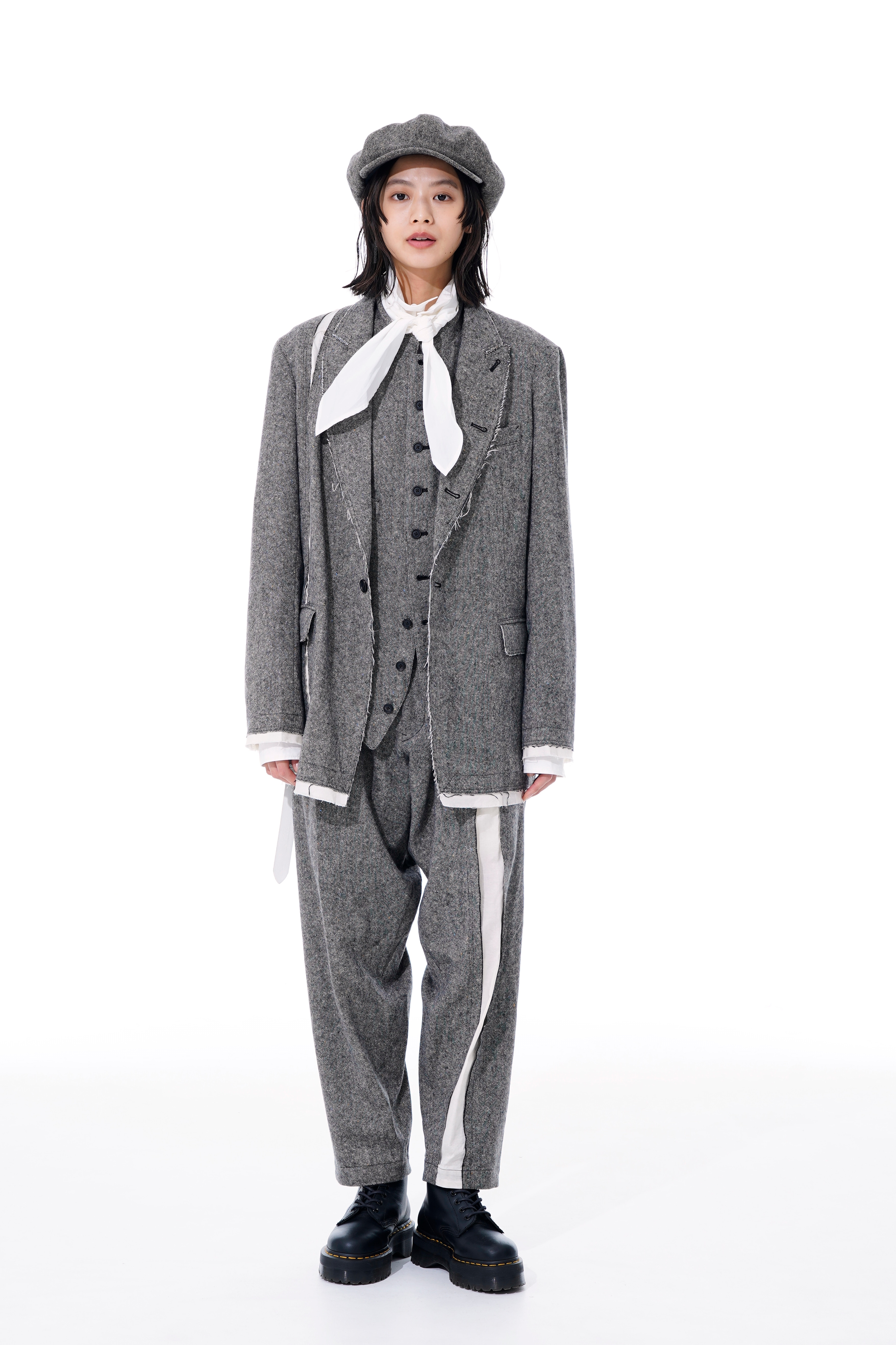 Etermine Nep Tweed+Cotton Twill Right-front Switched Peaked Lapel Jacket