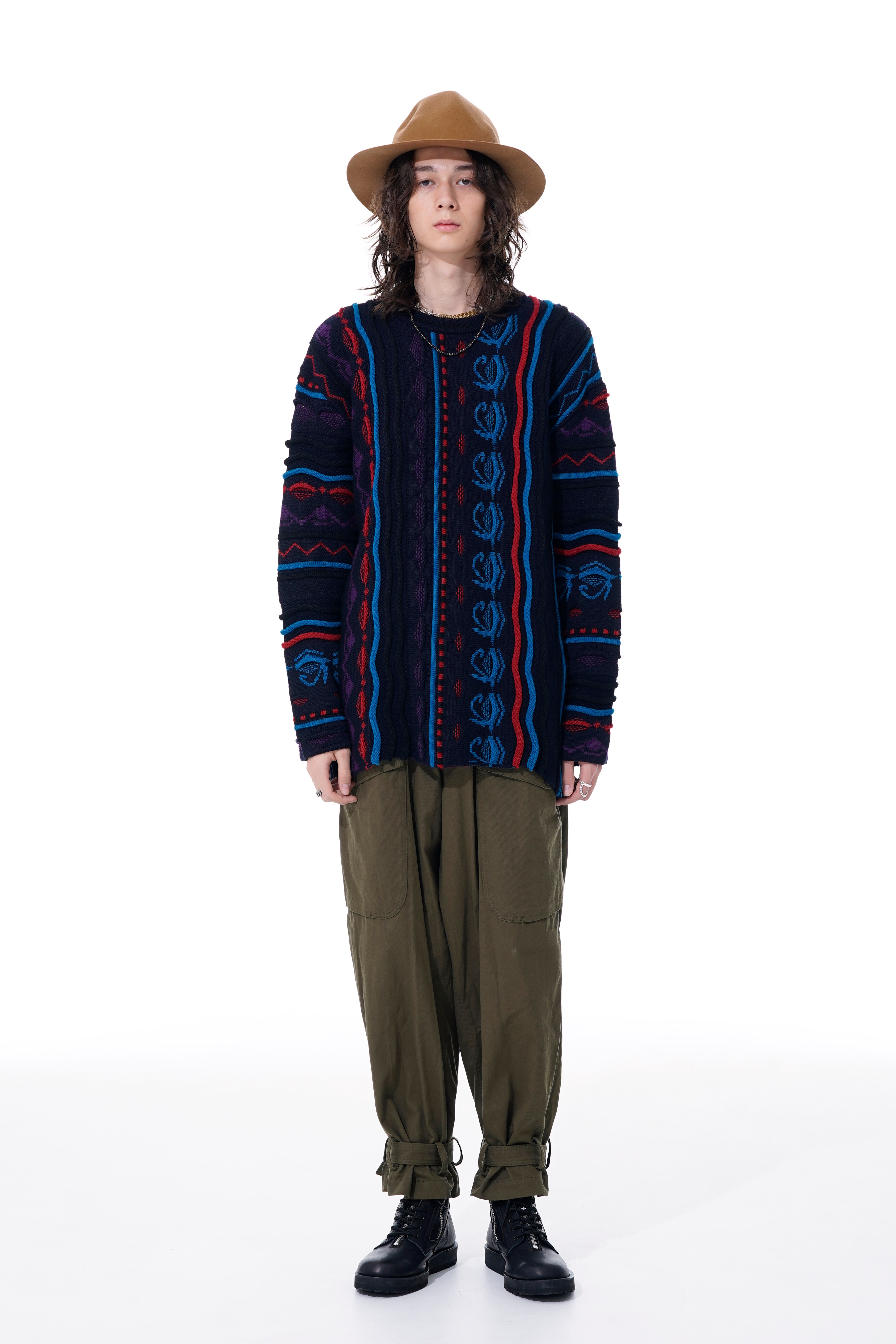 BULKY WOOL 3D MULTI-COLOR PULLOVER KNIT