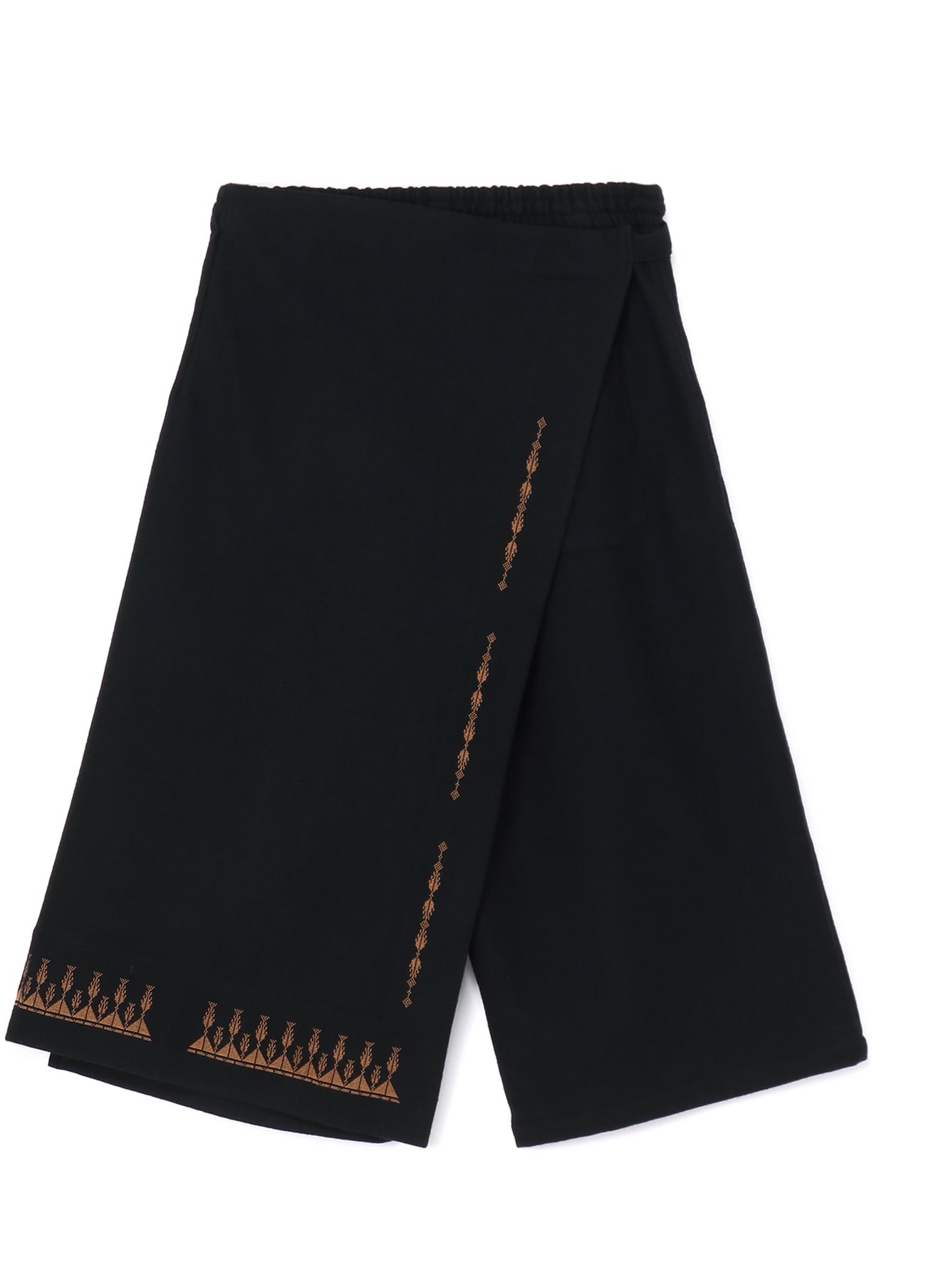 COMPRESSED JERSEY ETHNIC EMBROIDERED WRAP PANTS(M Black): S'YTE 