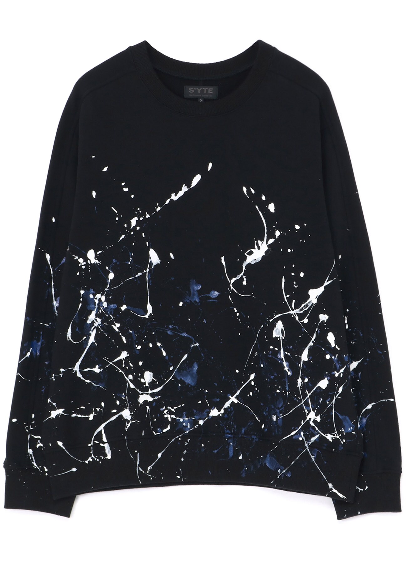 French Terry Stitch Work  Splash Paint Processing Crewneck Pullover Blue