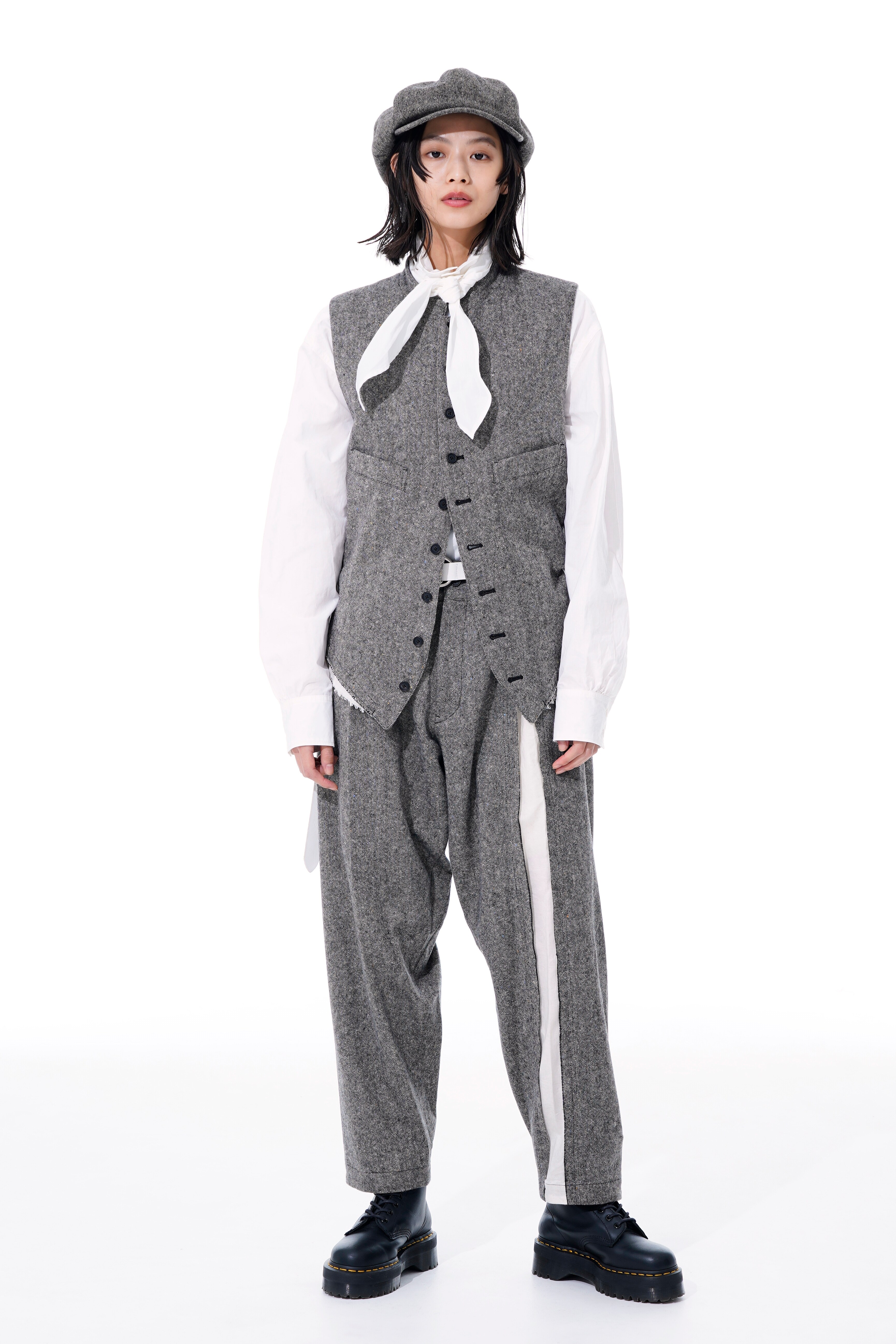 Etermine Nep Tweed+Cotton Twill Stand Collar Vest