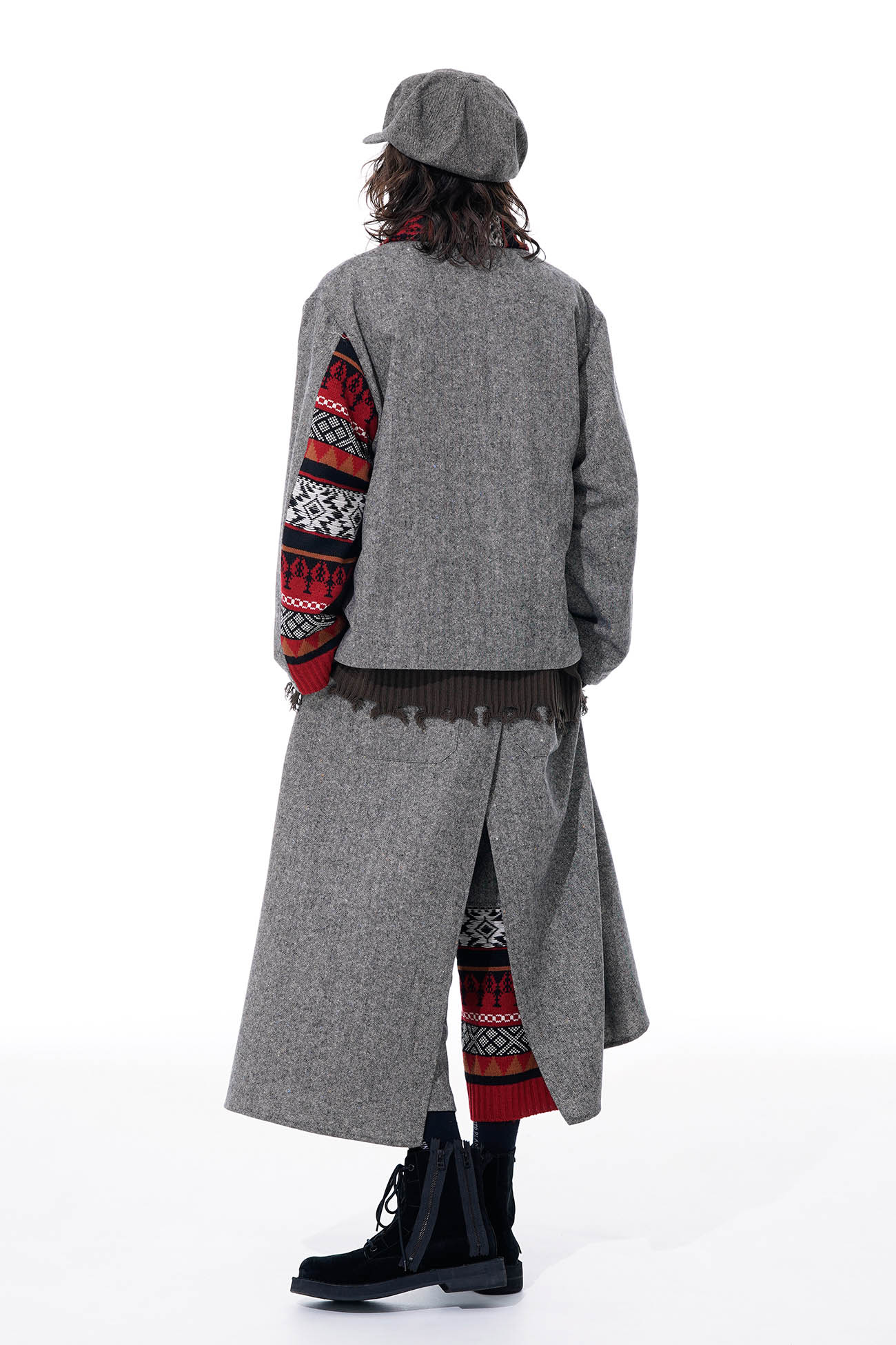 Etermine Nep Tweed + Nordic Pattern Knit Zipper Blouson