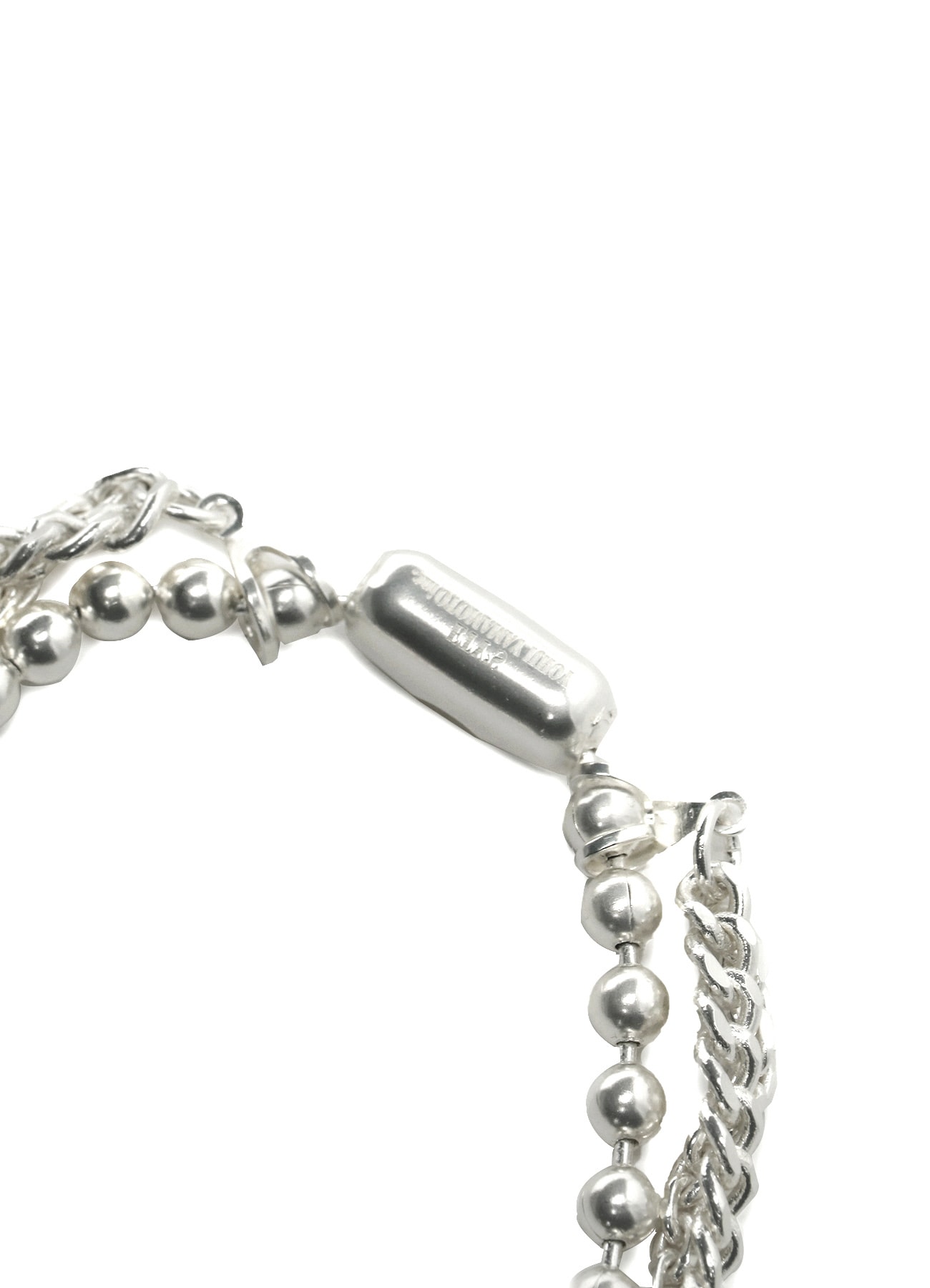 BRASS BALL CHAIN THREE-STRAND NECKLACE(FREE SIZE Silver): S'YTE 