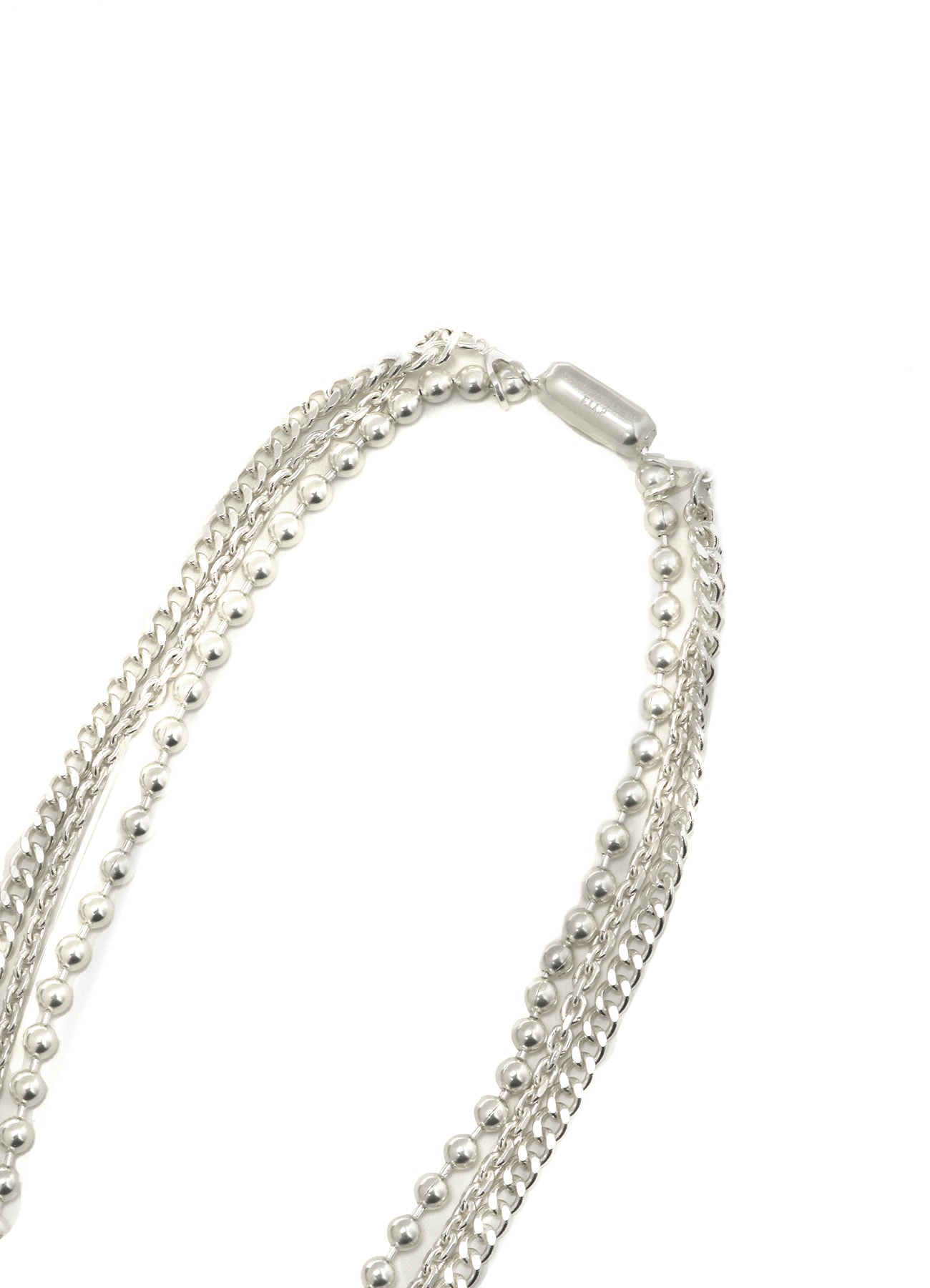 BRASS BALL CHAIN THREE-STRAND NECKLACE(FREE SIZE Silver): S'YTE 