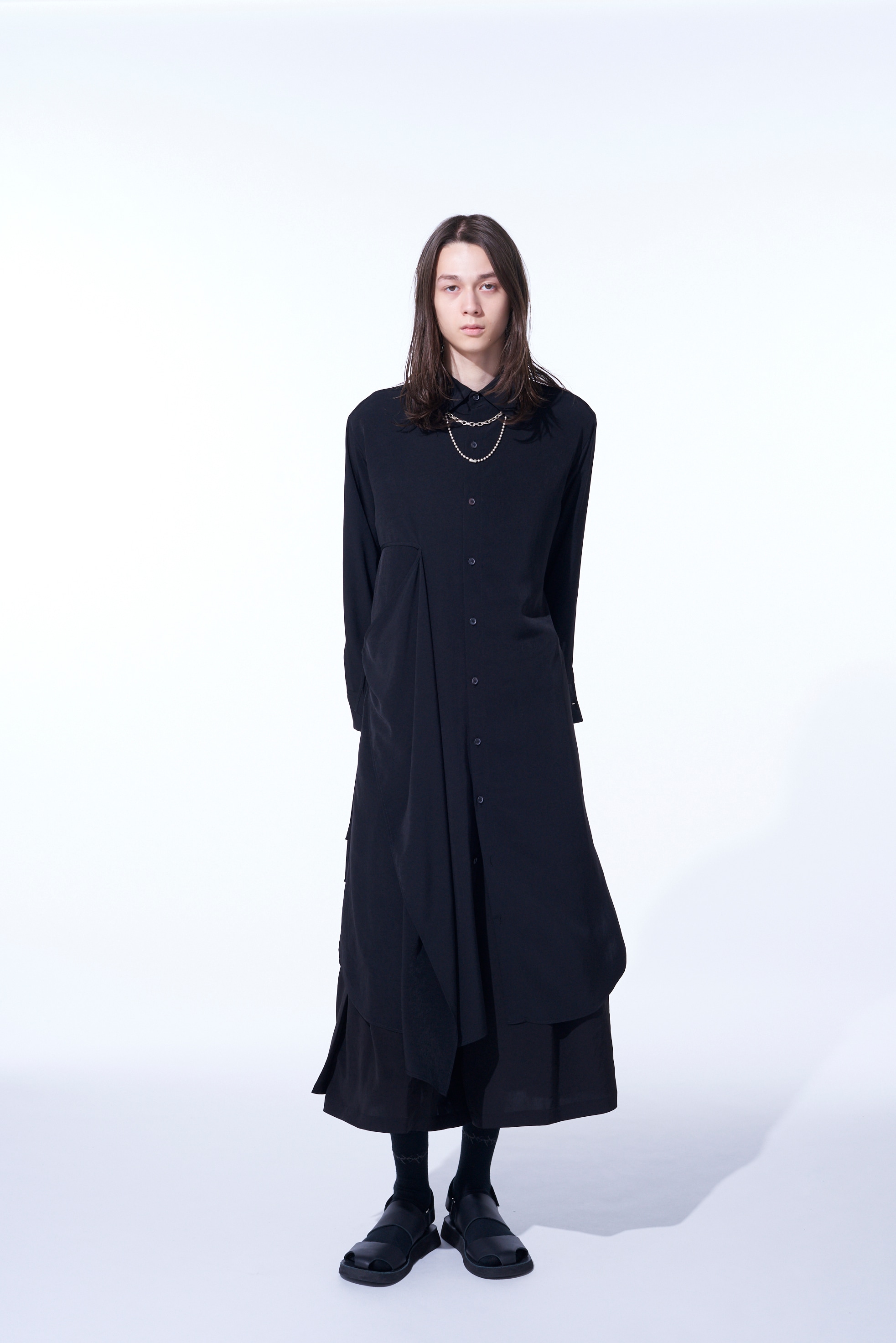 CREPE DE CHINE SHIRT DRESS WITH DOUBLE-TAILORED RIGHT FRONT(S 