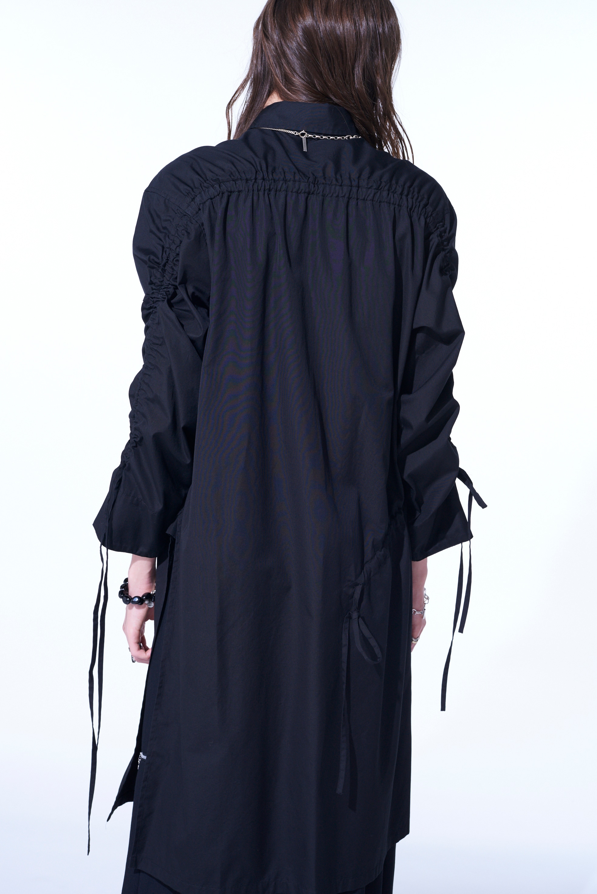 COTTON BROAD CLOTH OVERSIZED LONG SHIRT WITH GATHERED STRINGS