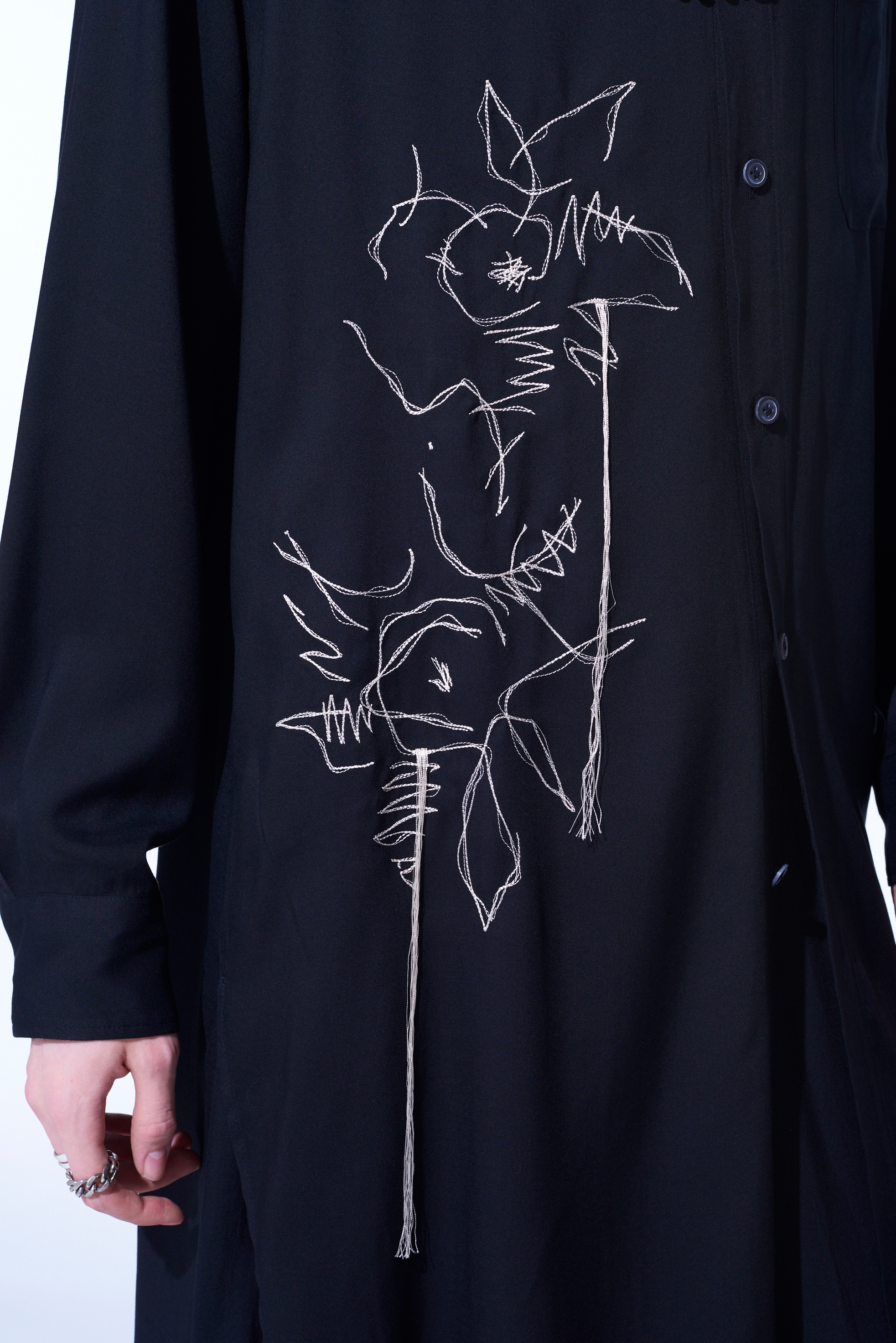 RAYON WASHER TWILL "CACTUS FLOWER" EMBROIDERY LONG SHIRT