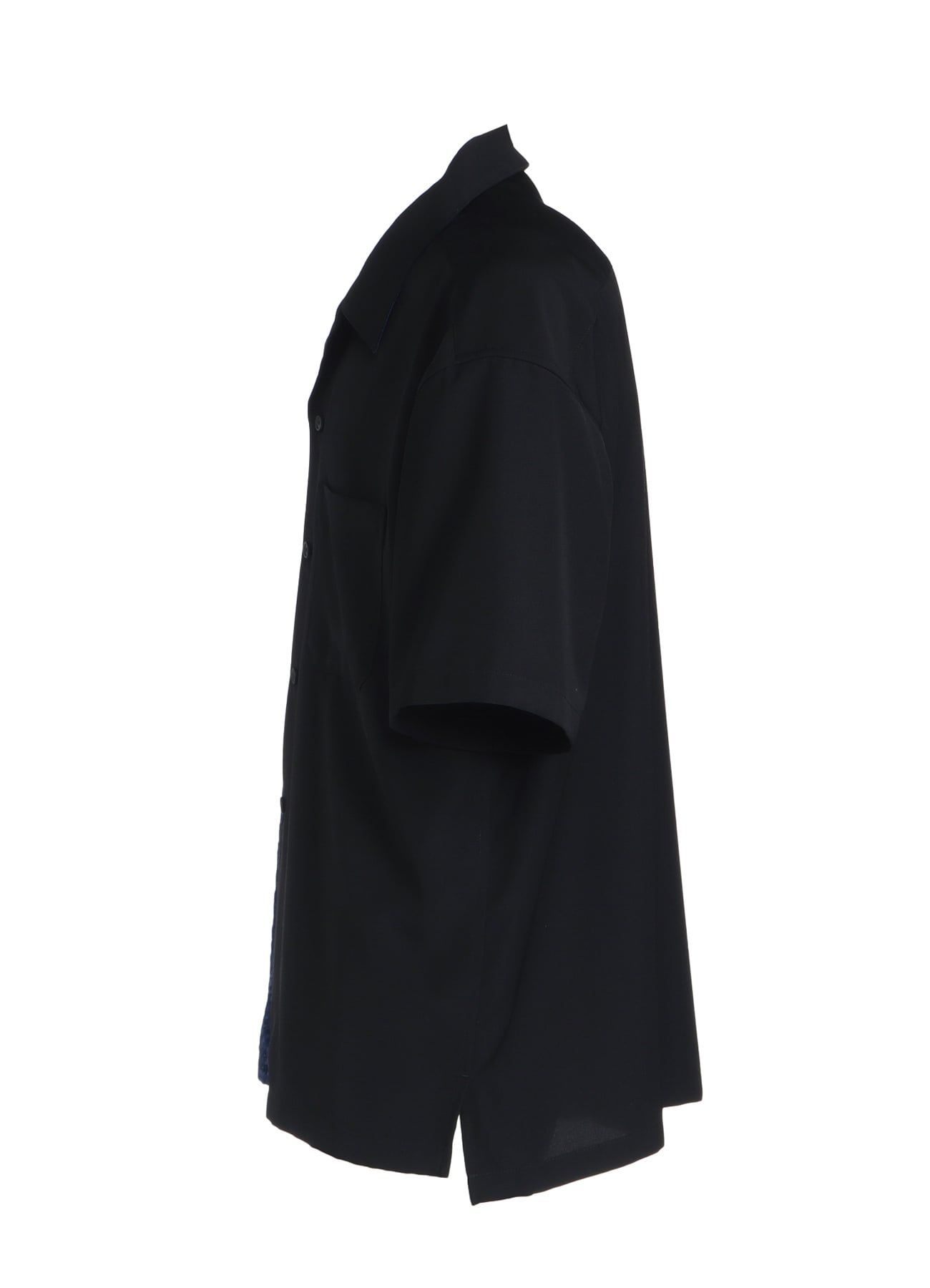 GABARDINE + MURAL LACE FADED FLOCKY LINEN CLOTH OPEN-COLLAR SHIRT