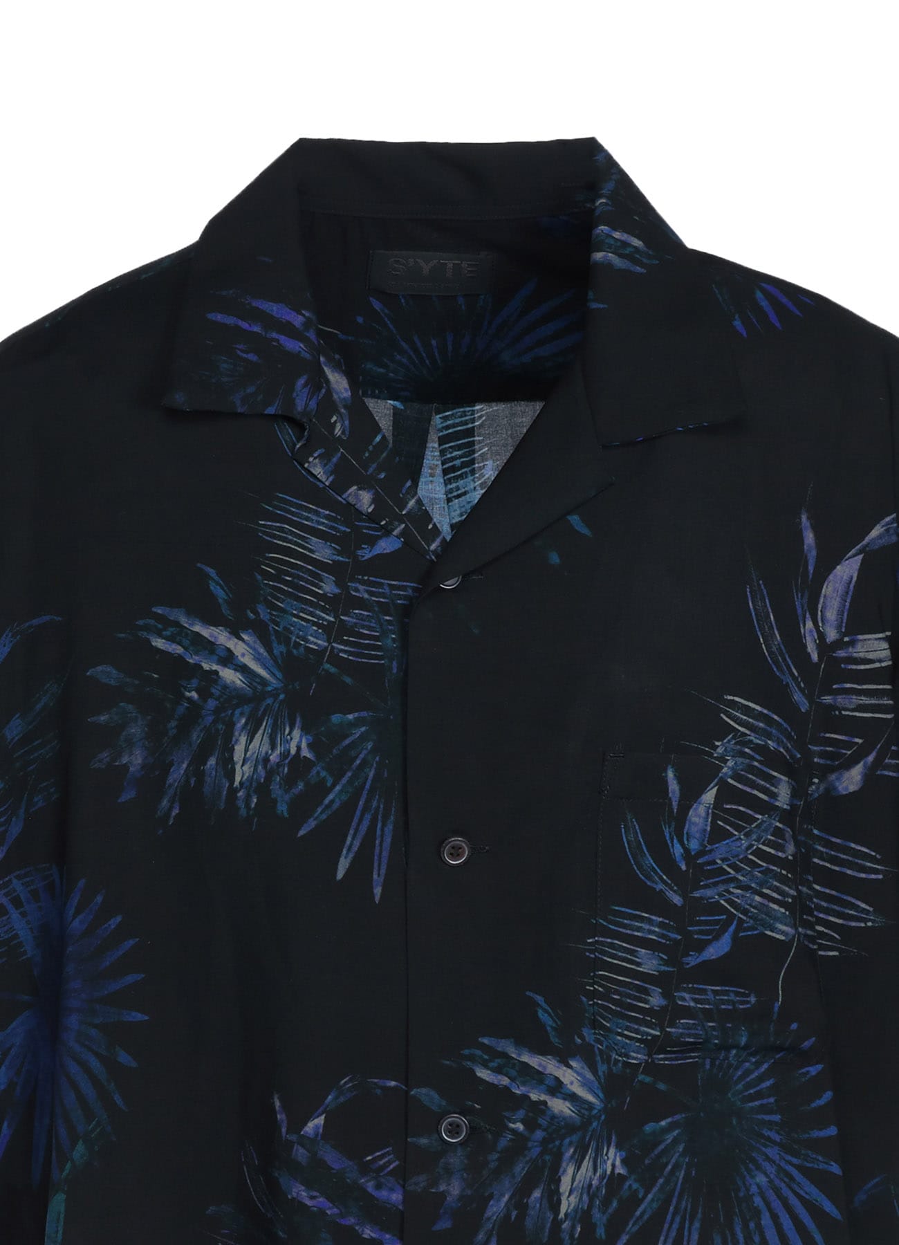 RAYON LAWN BLUE PALM LEAF PATTERNED ALOHA SHIRT