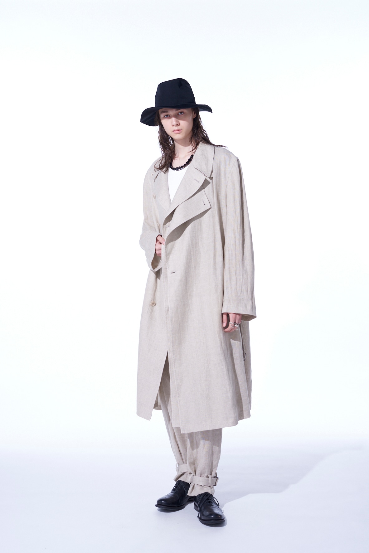 LINEN GAUZE DOUBLE-BREASTED COAT WITH DOUBLE-TAILORED LEFT FRONT
