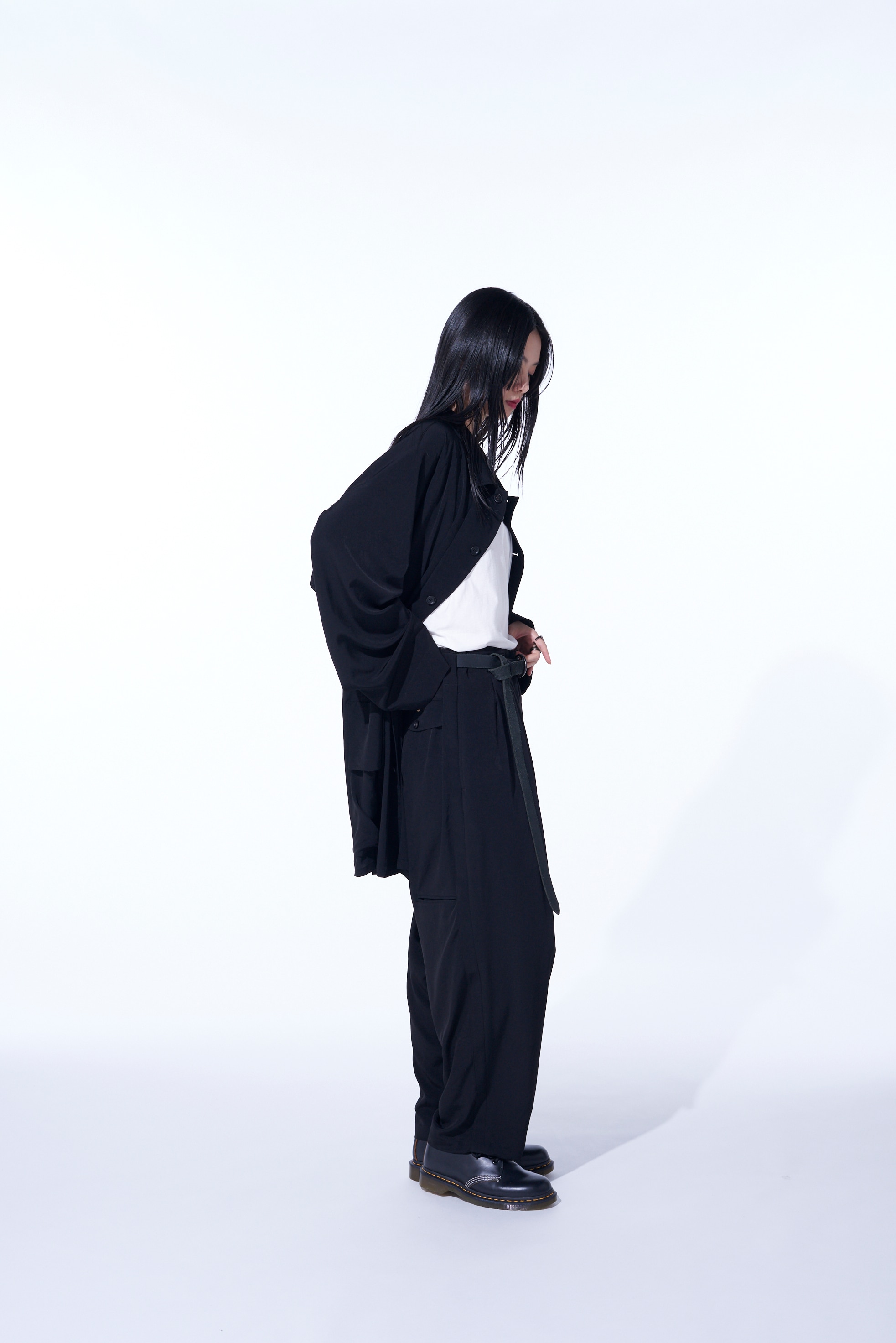 CREPE DE CHINE 3-PLEATED WIDE TROUSERS WITH SIDE STRIPES