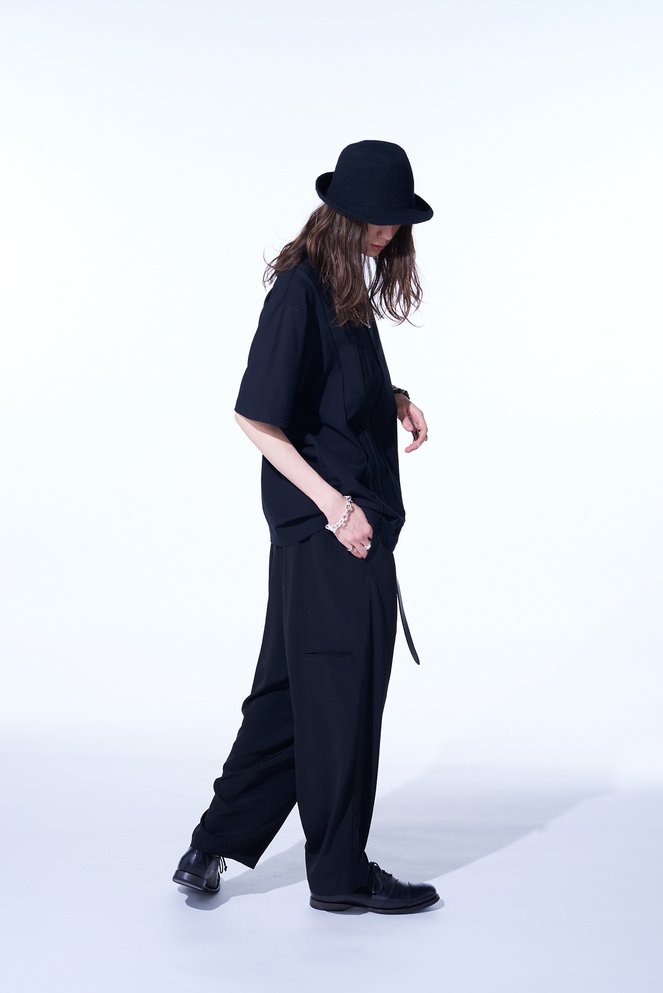 CREPE DE CHINE 3-PLEATED WIDE TROUSERS WITH SIDE STRIPES
