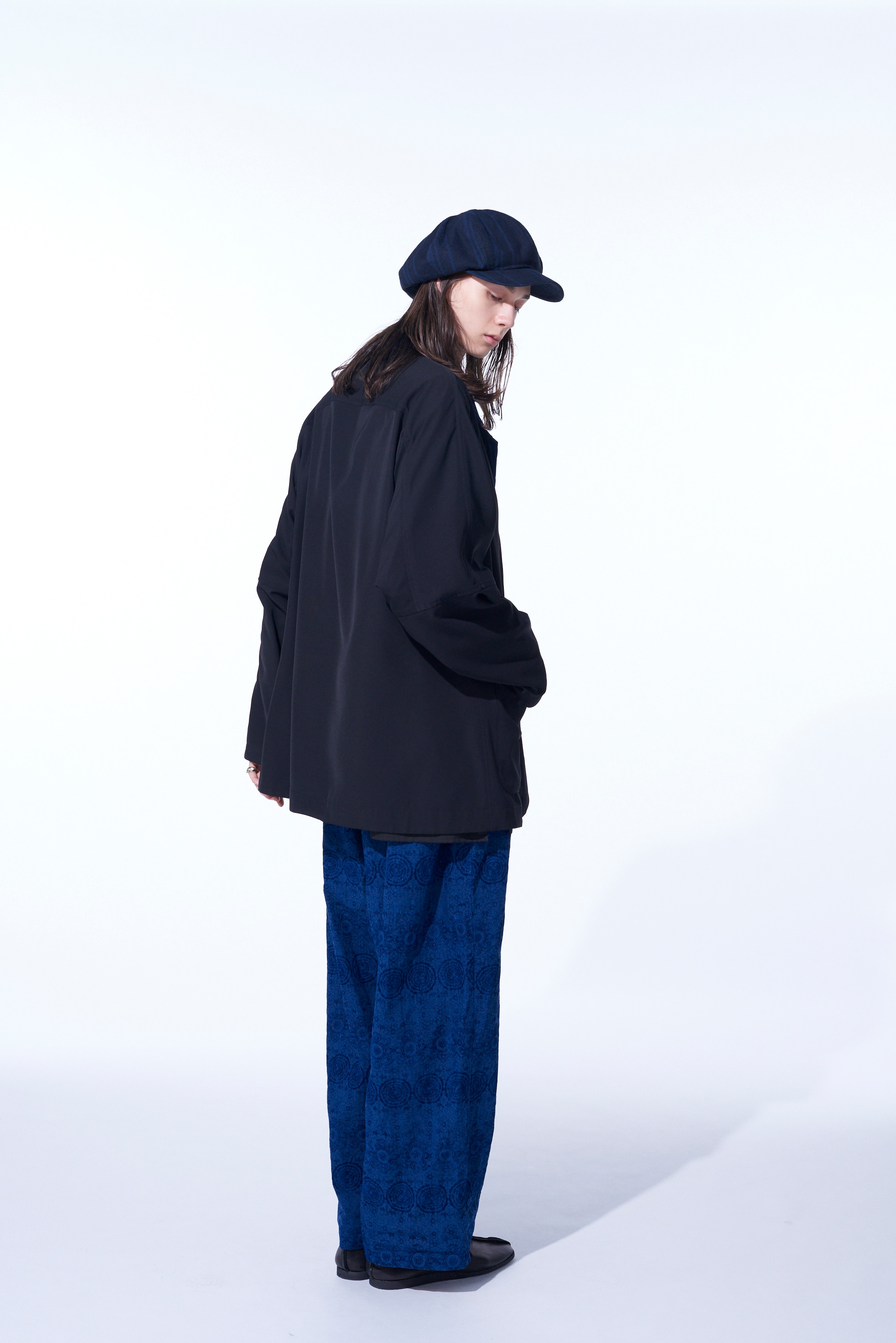 MURAL LACE FADED FLOCKY LINEN CLOTH DRAWSTRING WIDE PANTS(M Blue):  S'YTE｜THE SHOP YOHJI YAMAMOTO