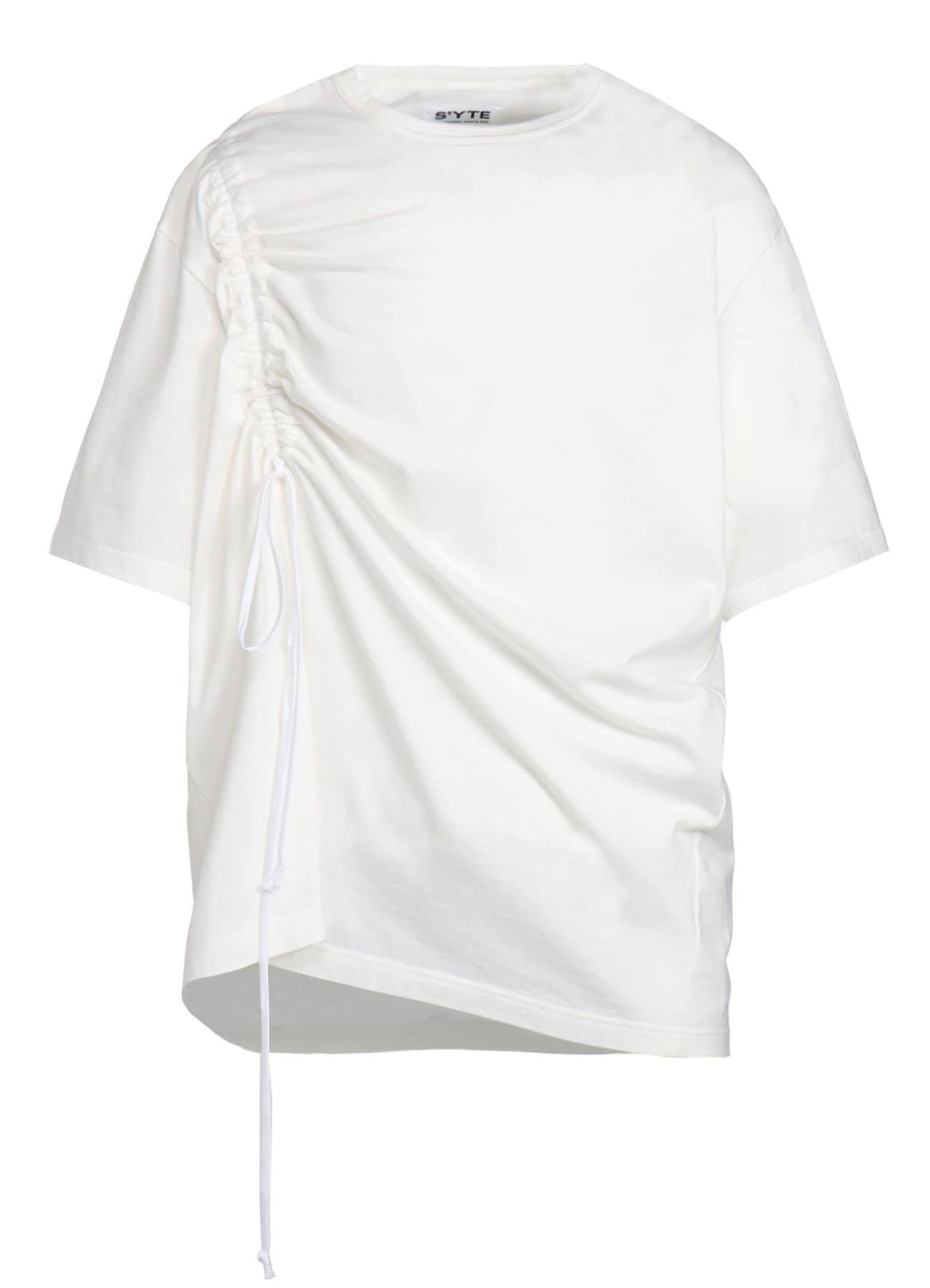 COTTON JERSEY T-SHIRT WITH GATHERED STRINGS