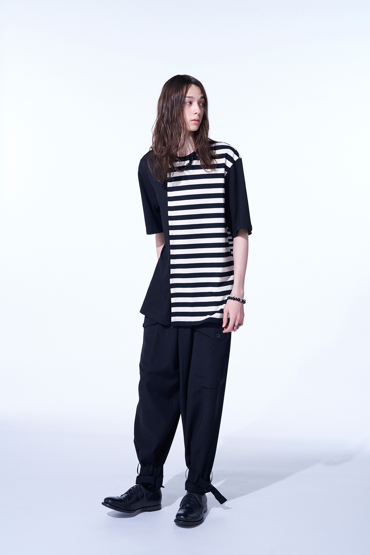 COTTON JERSEY FUSED STRIPE GRAFTED T-SHIRT