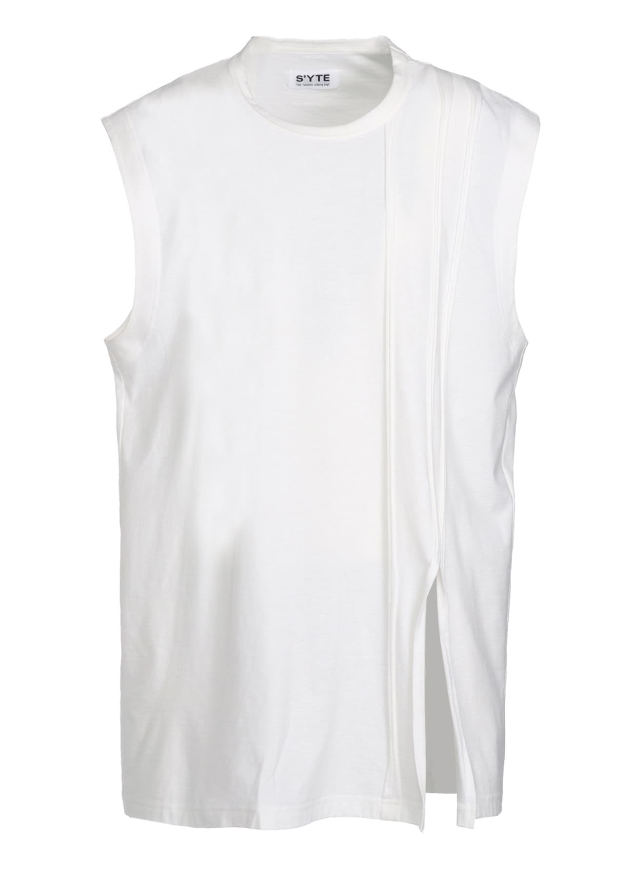 COTTON JERSEY VERTICALLY GRAFTED SLEEVELESS TOP WITH HEM SLIT