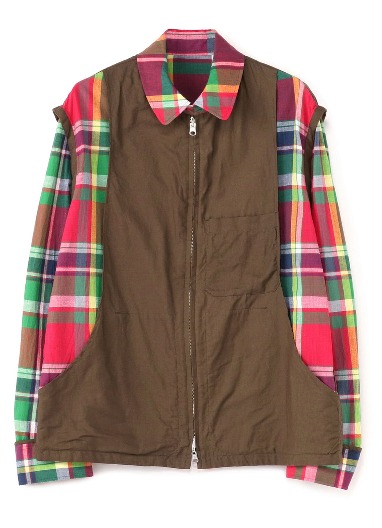No.69 Madras Check Red Green Work Blouson(FREE SIZE red): Vintage