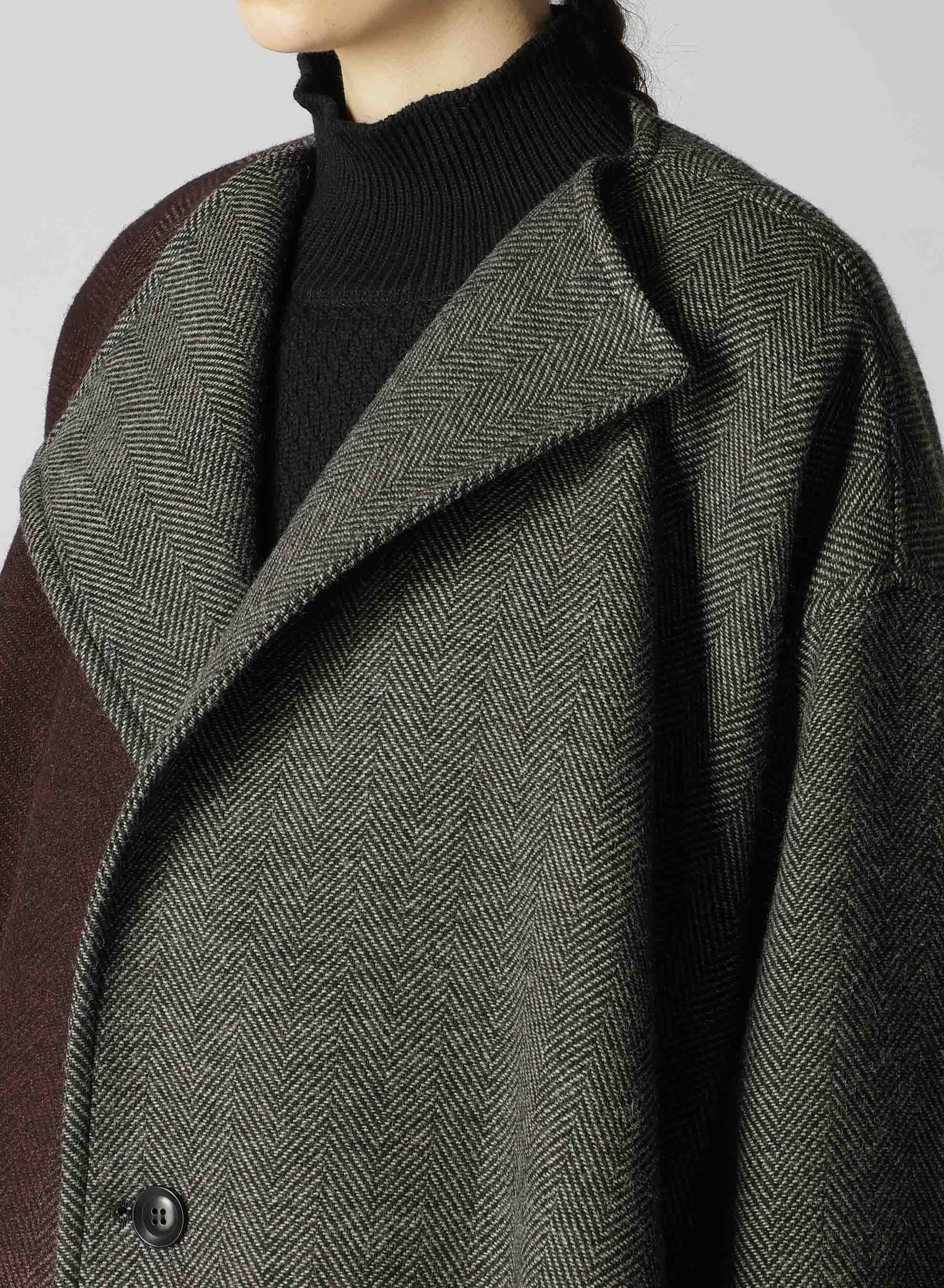 【9/20 12:00(JST) Release】WOOL HERRINGBONE GRADATION COLLARLESS COAT