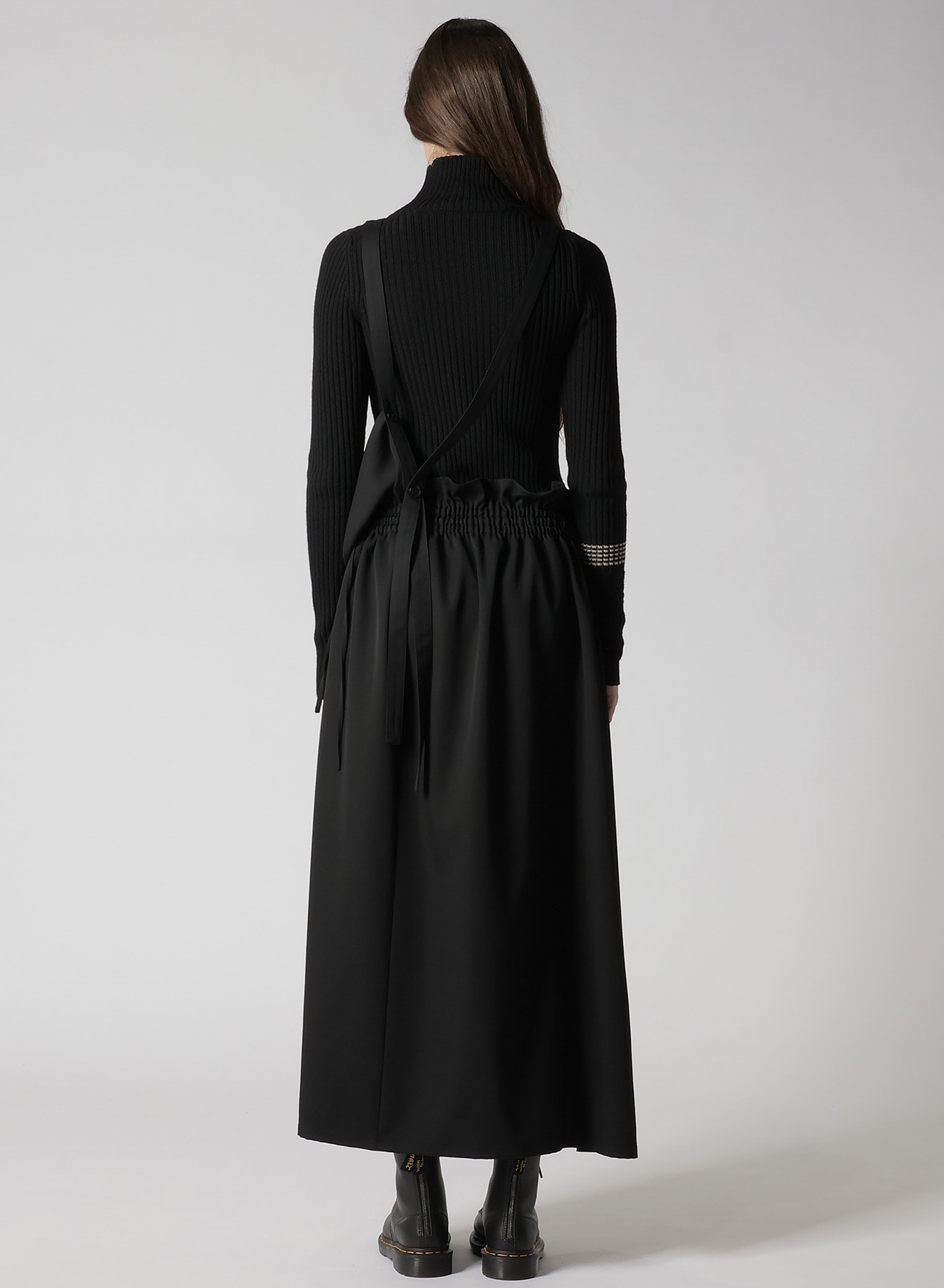 WOOL GABARDINE GATHERED DRESS WITH STRAPS