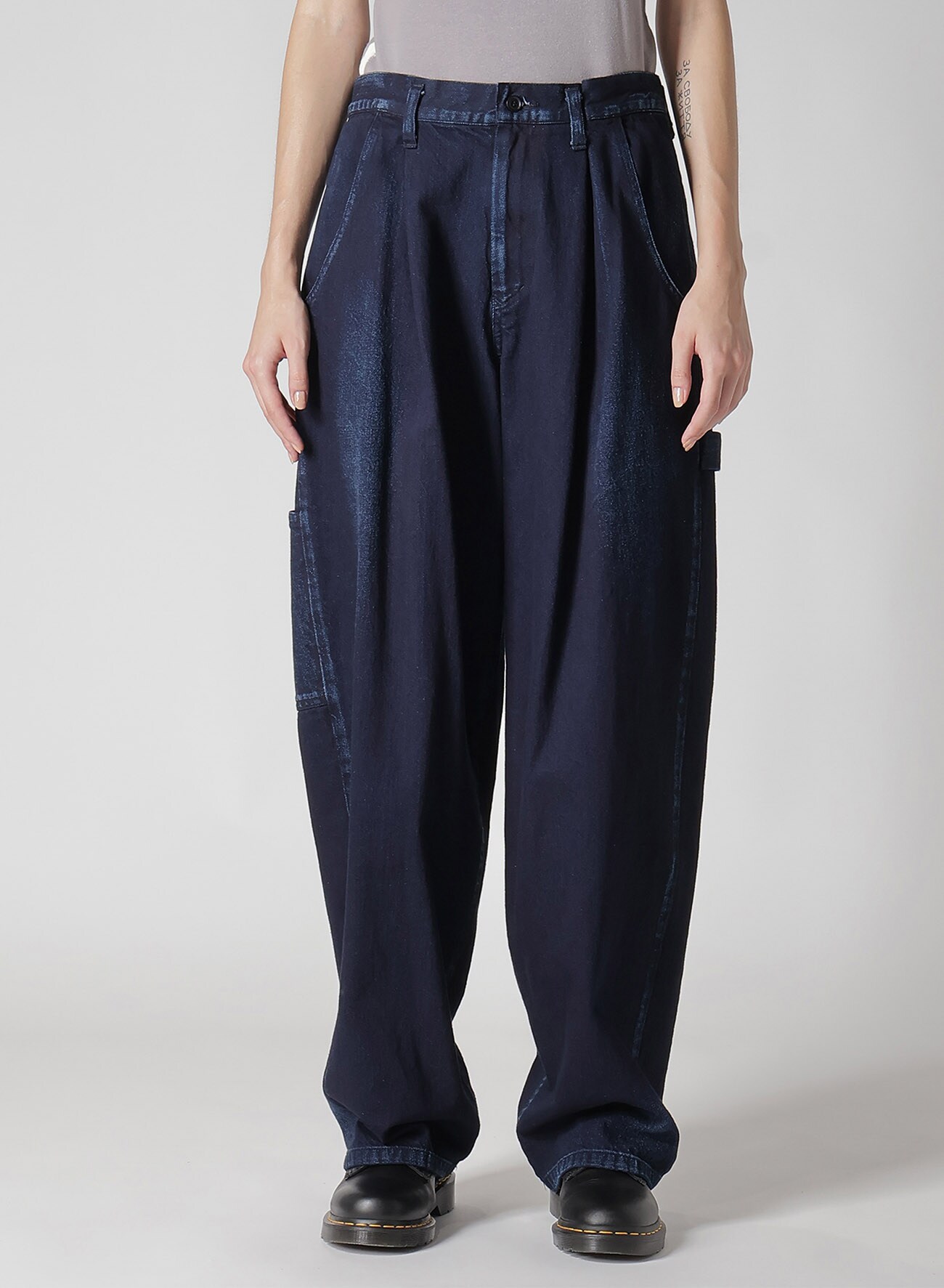 10OZ DENIM SINGLE-PLEATED WIDE LEG PANTS