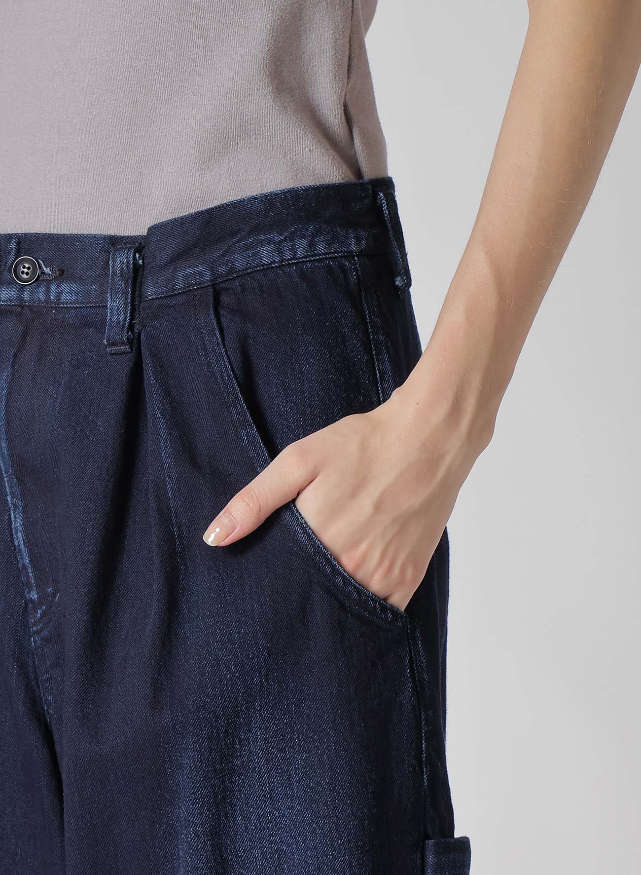 10OZ DENIM SINGLE-PLEATED WIDE LEG PANTS