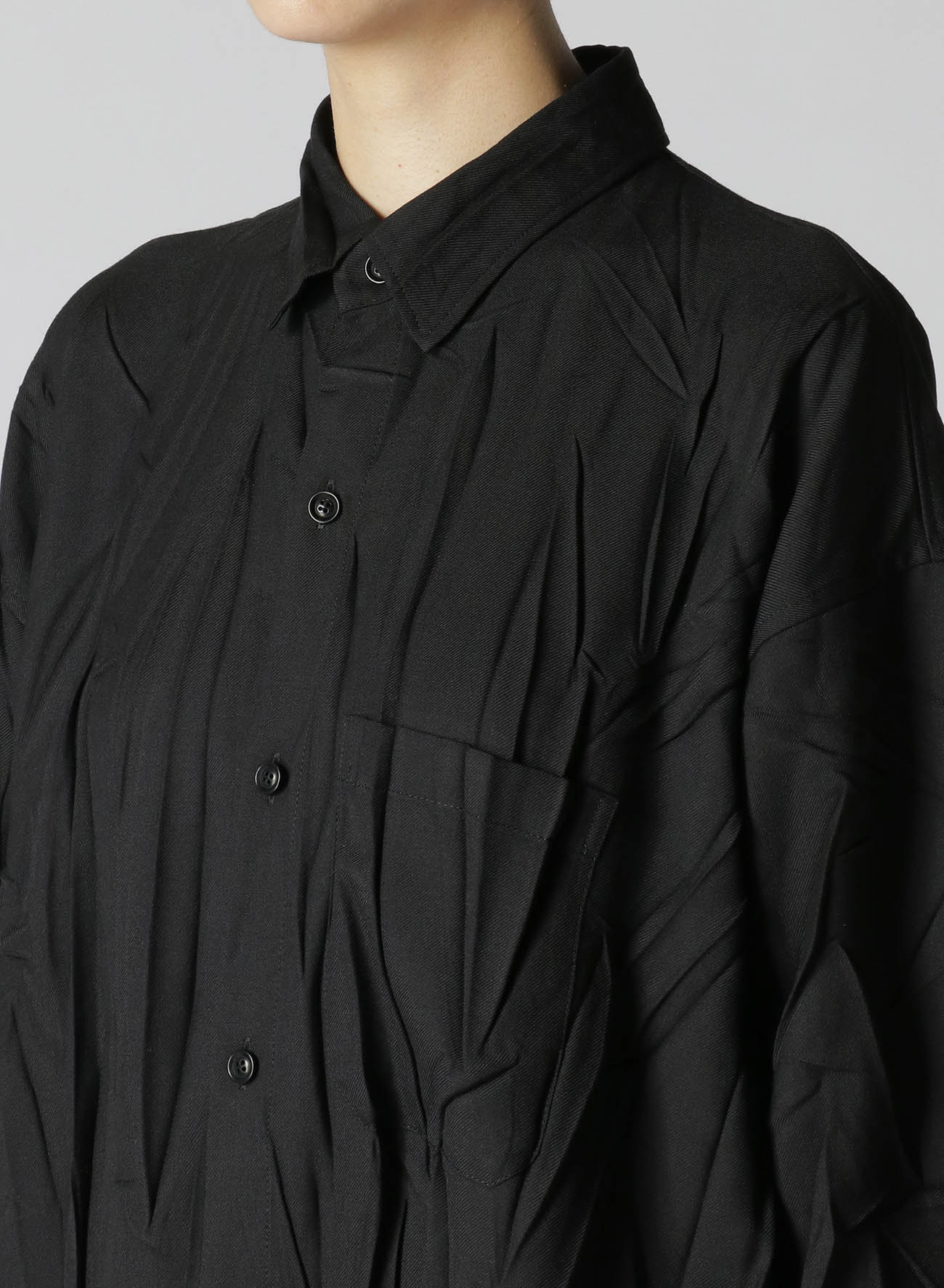 Pe/W WRINKLED LONG SLEEVE SHIRTS(S Black): Vintage 1.2｜THE SHOP