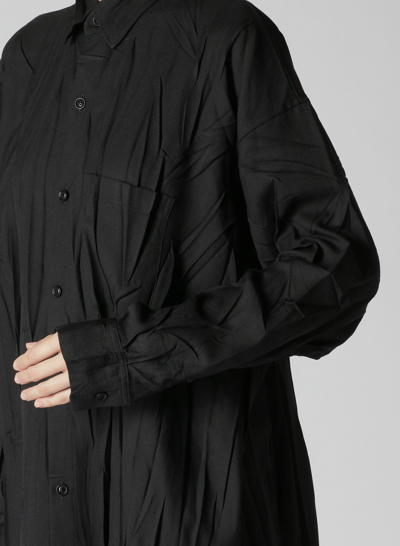 Pe/W WRINKLED LONG SLEEVE SHIRTS(S Black): Vintage 1.2｜THE SHOP