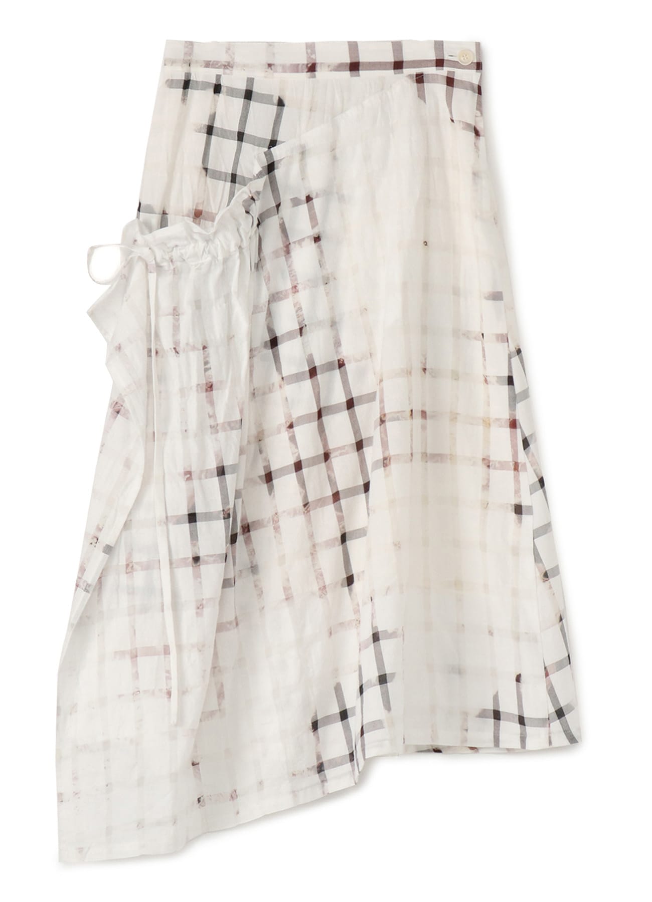 C / Cu SMOKE BLEACH CHECK RIGHT FLOW FLARED SKIRT (XS White