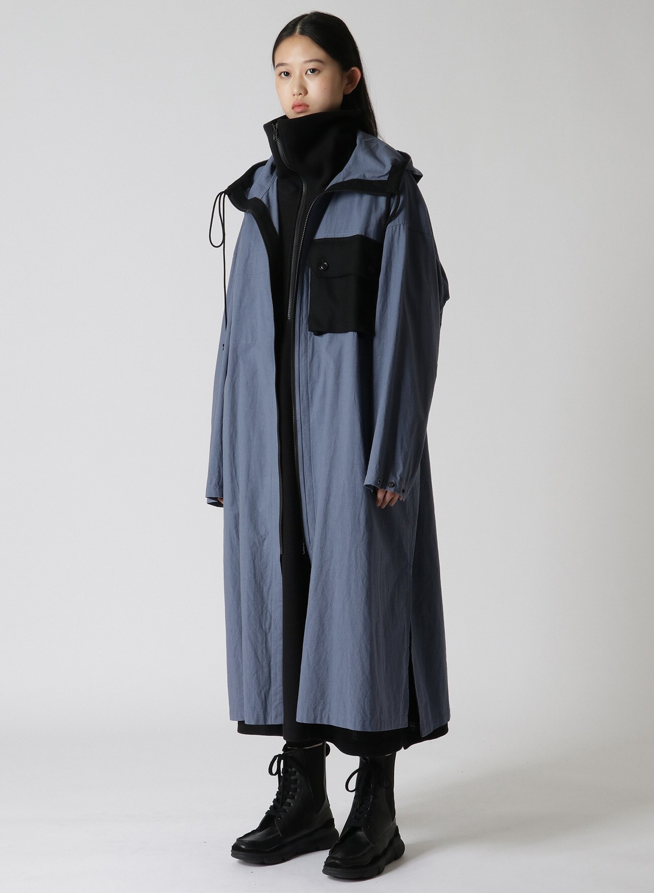 COTTON/VINTAGE DUNGAREE+THIN FLANNEL HOODED COAT DRESS