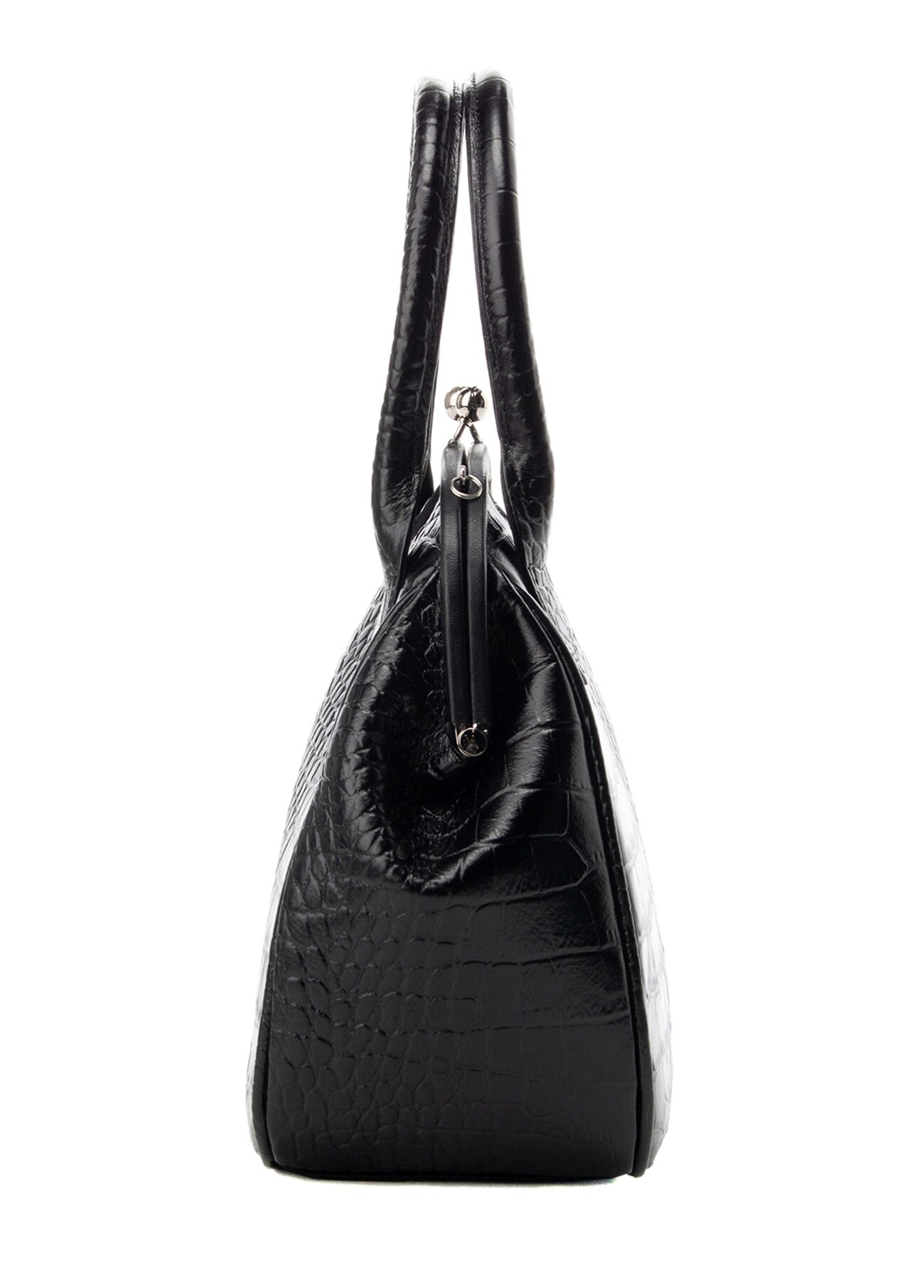 EMBOSSED CROCODILE LEATHER ROUND CLAPS BAG