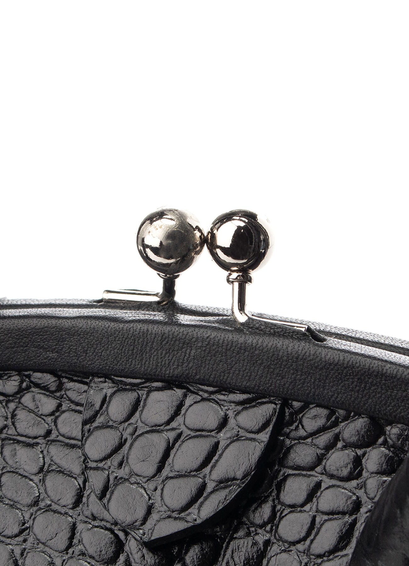 EMBOSSED CROCODILE LEATHER ROUND CLAPS BAG