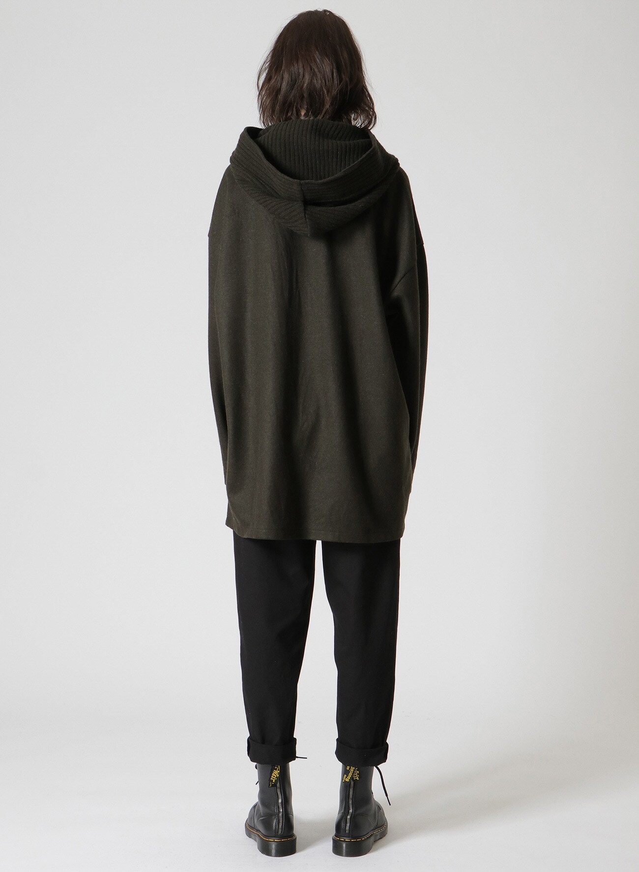 MIDDLE PLAIN STITCH BUTTON HOODED LONG T