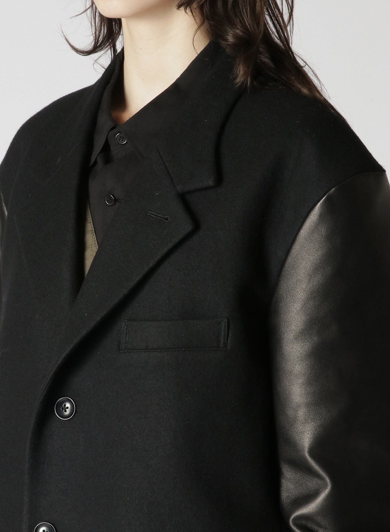 Y's BANG ON!No.176 WOOL MELTON SMOOTH + COW LEATHER 2-STEP RIB JACKET