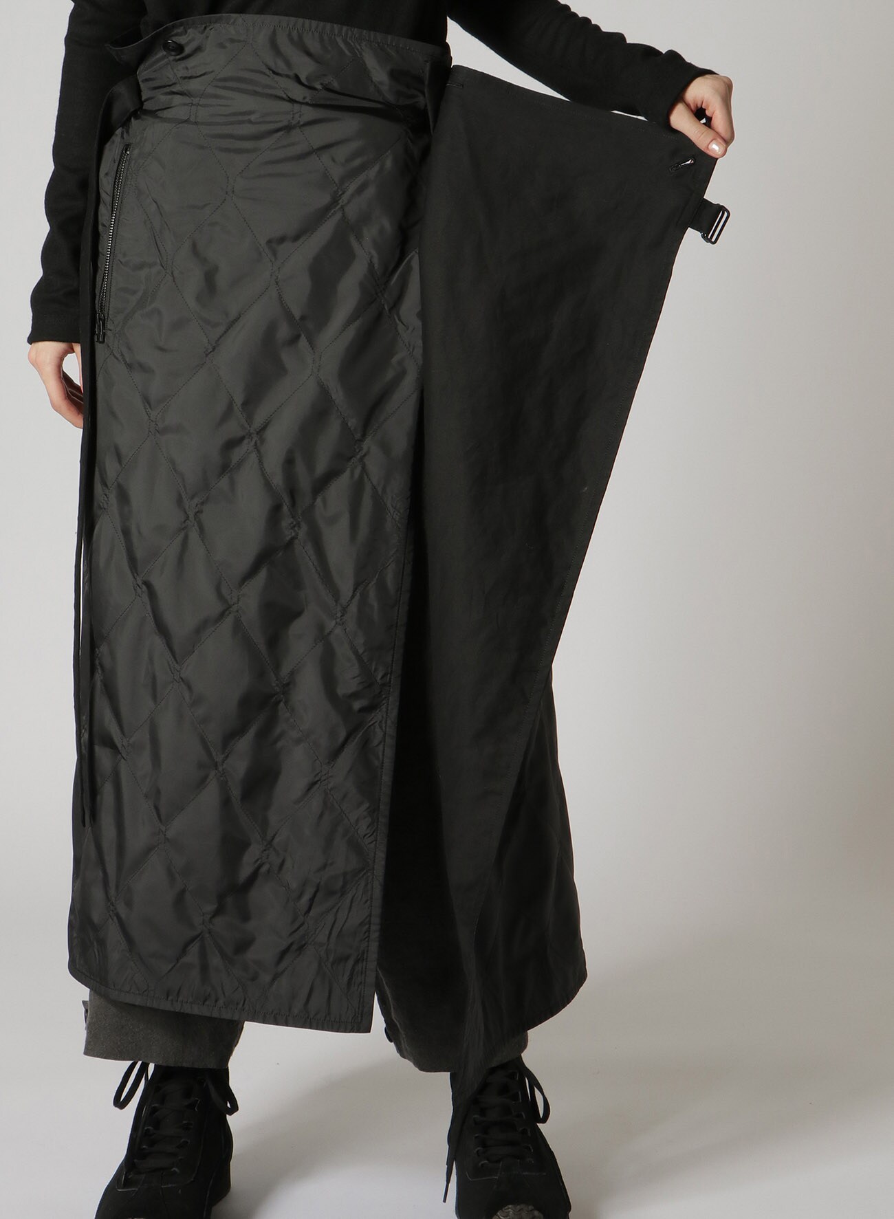 Y's BANG ON! No.184 POLYESTER TAFFETA + TWILL TACK WRAP SKIRT(FREE