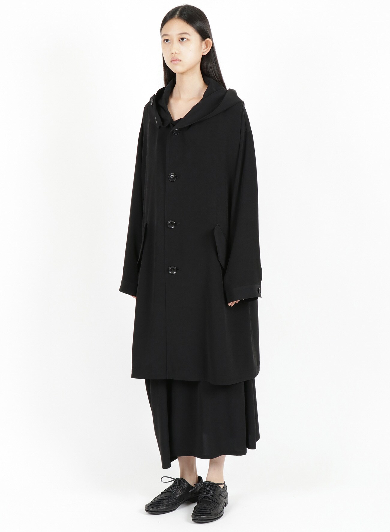 TRIACETATE POLYESTER de CHINE HOODED COAT