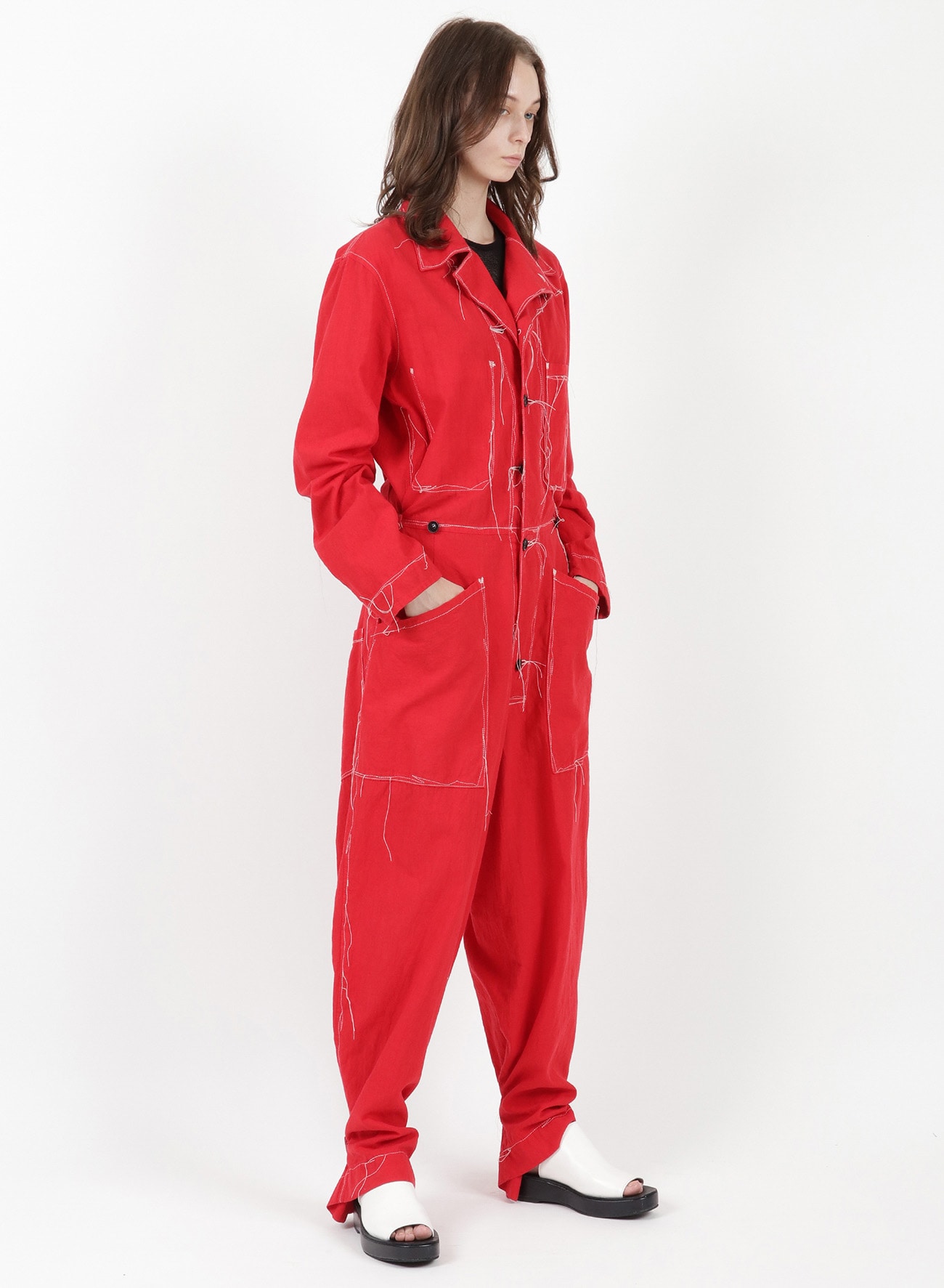 LINEN COTTON CANVAS RANDOM CHECK DYE OVERALL (XS Red): Vintage 