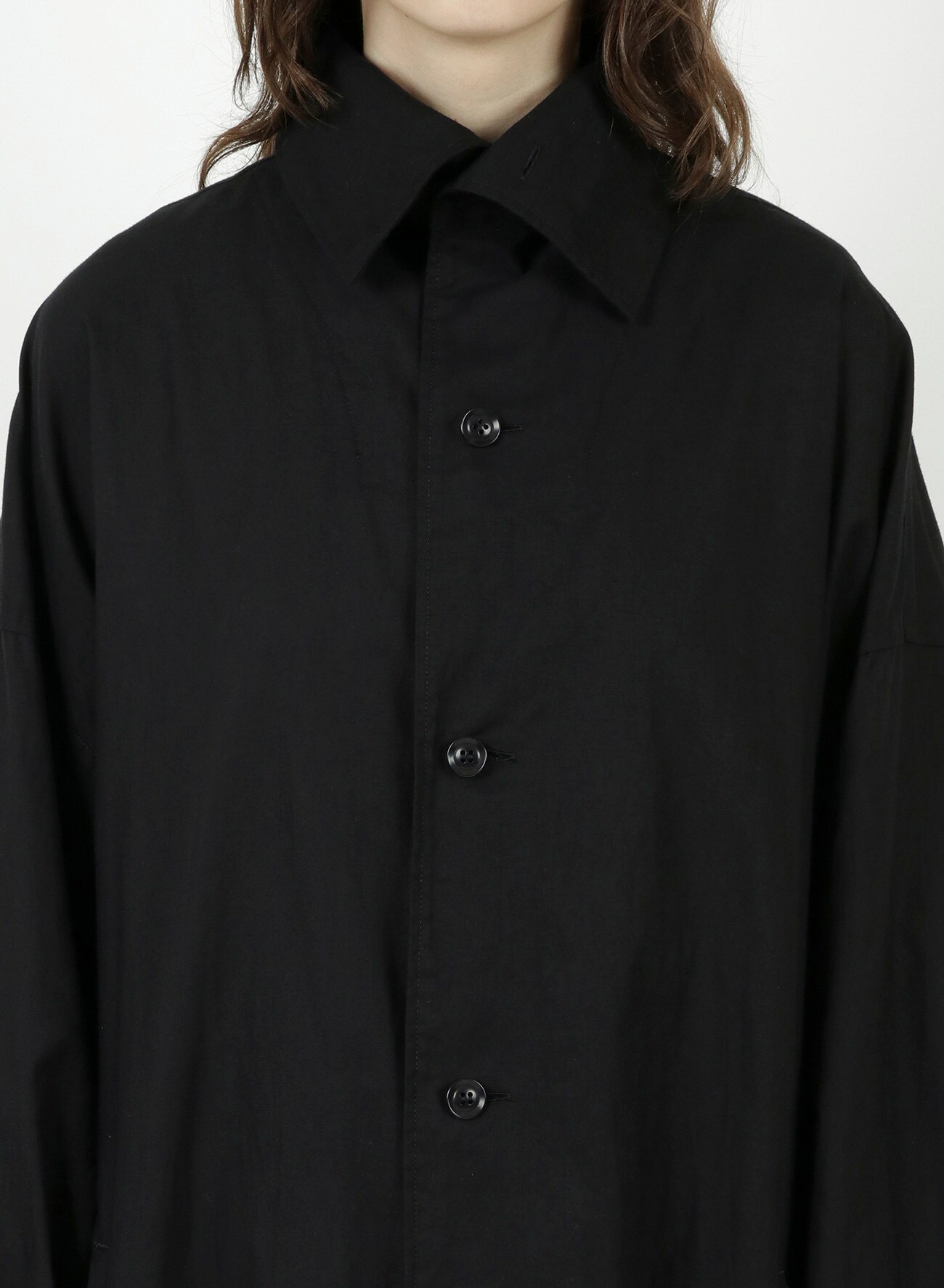Y's BORN PRODUCT]COTTON THIN TWILL STAND COLLAR BIG DRESS(XS Black 