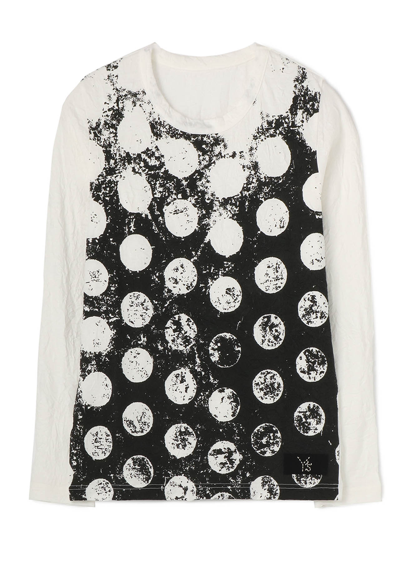 COTTON POLYESTER WRINKLE DOT PRINT Y's STITCH LONG SLEEVE T