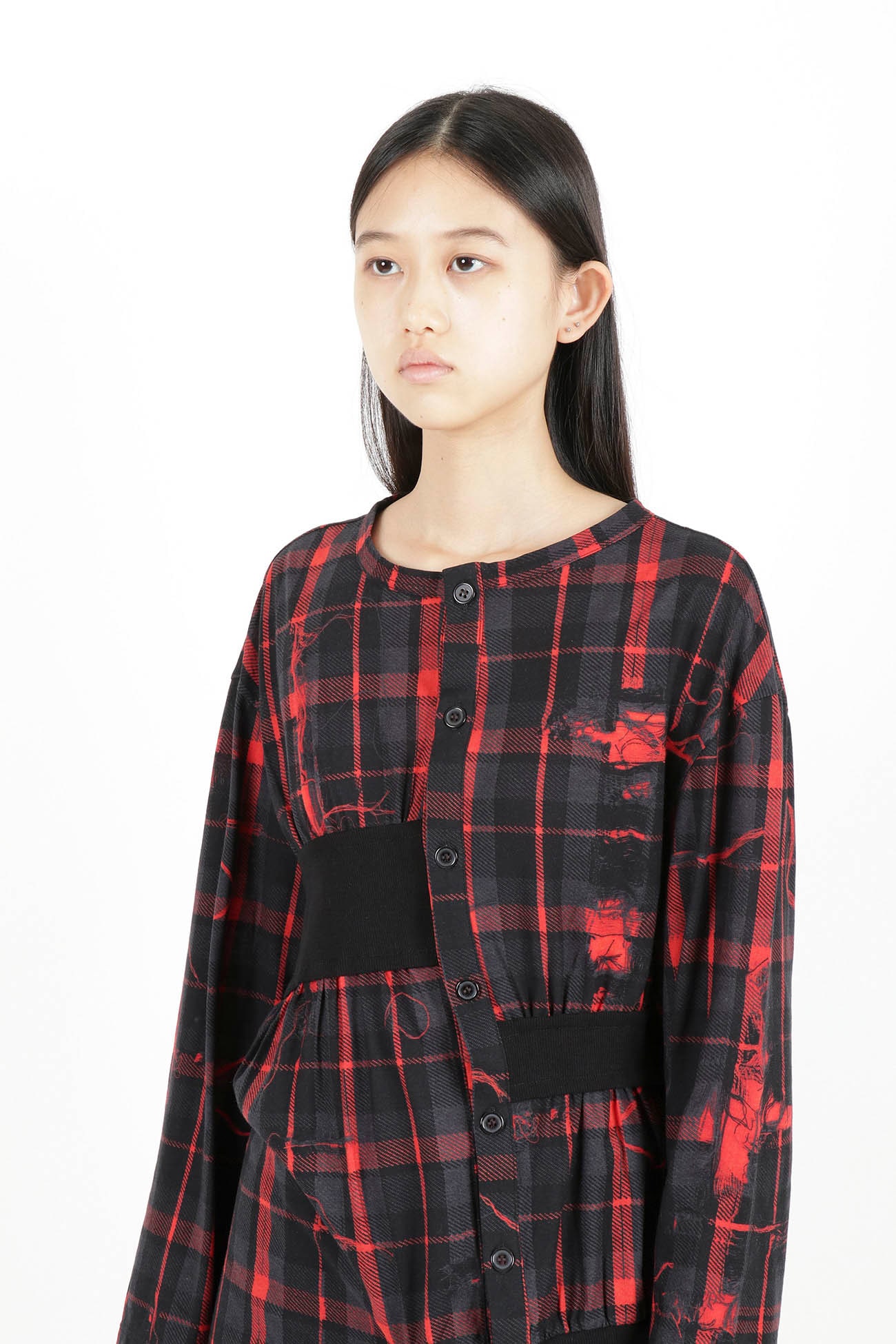 TWISTED CHECK DESIGN GATHER BLOUSE