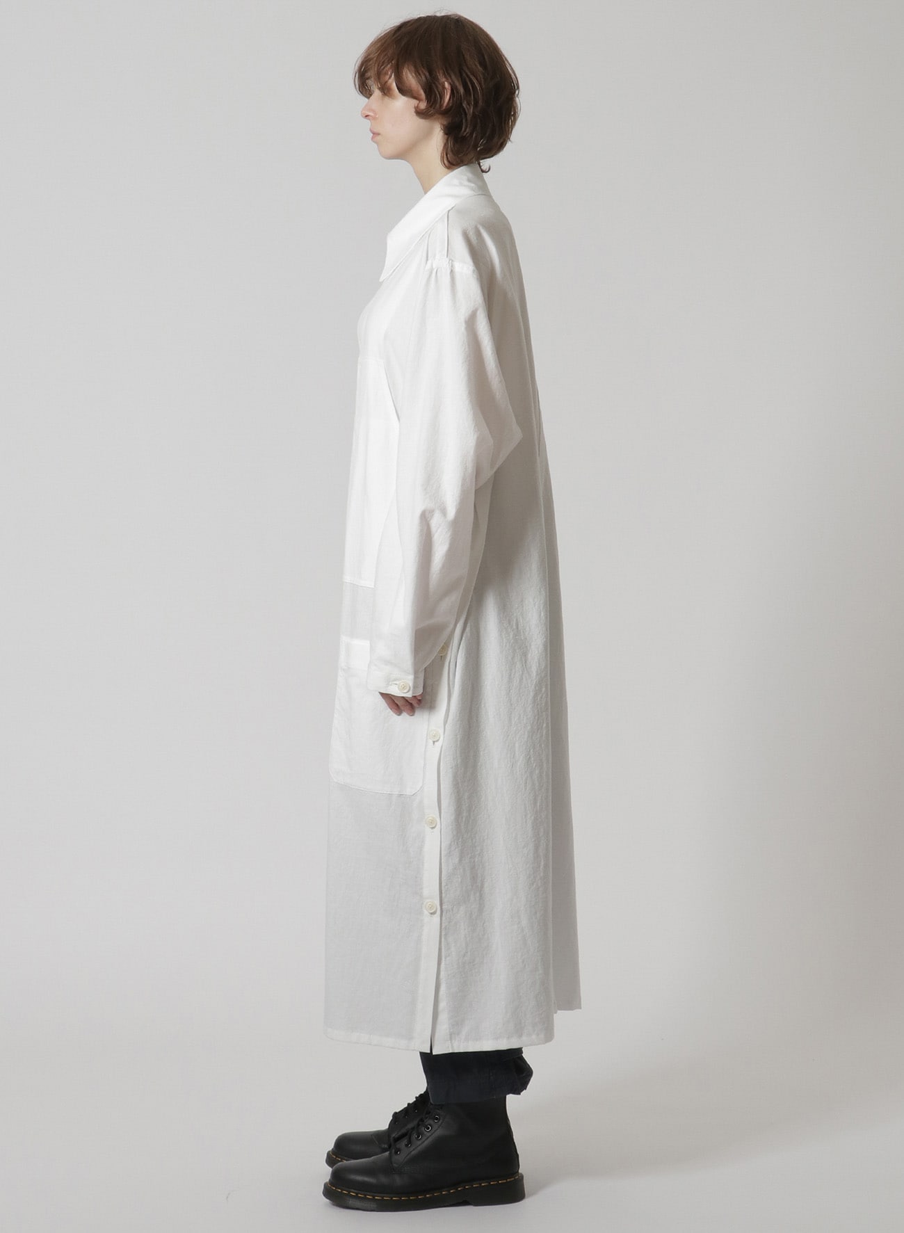 [Y's-Black Name] KHADI COTTON WORKWEAR-STYLE SHIRT COAT WITH SIDE VENTS