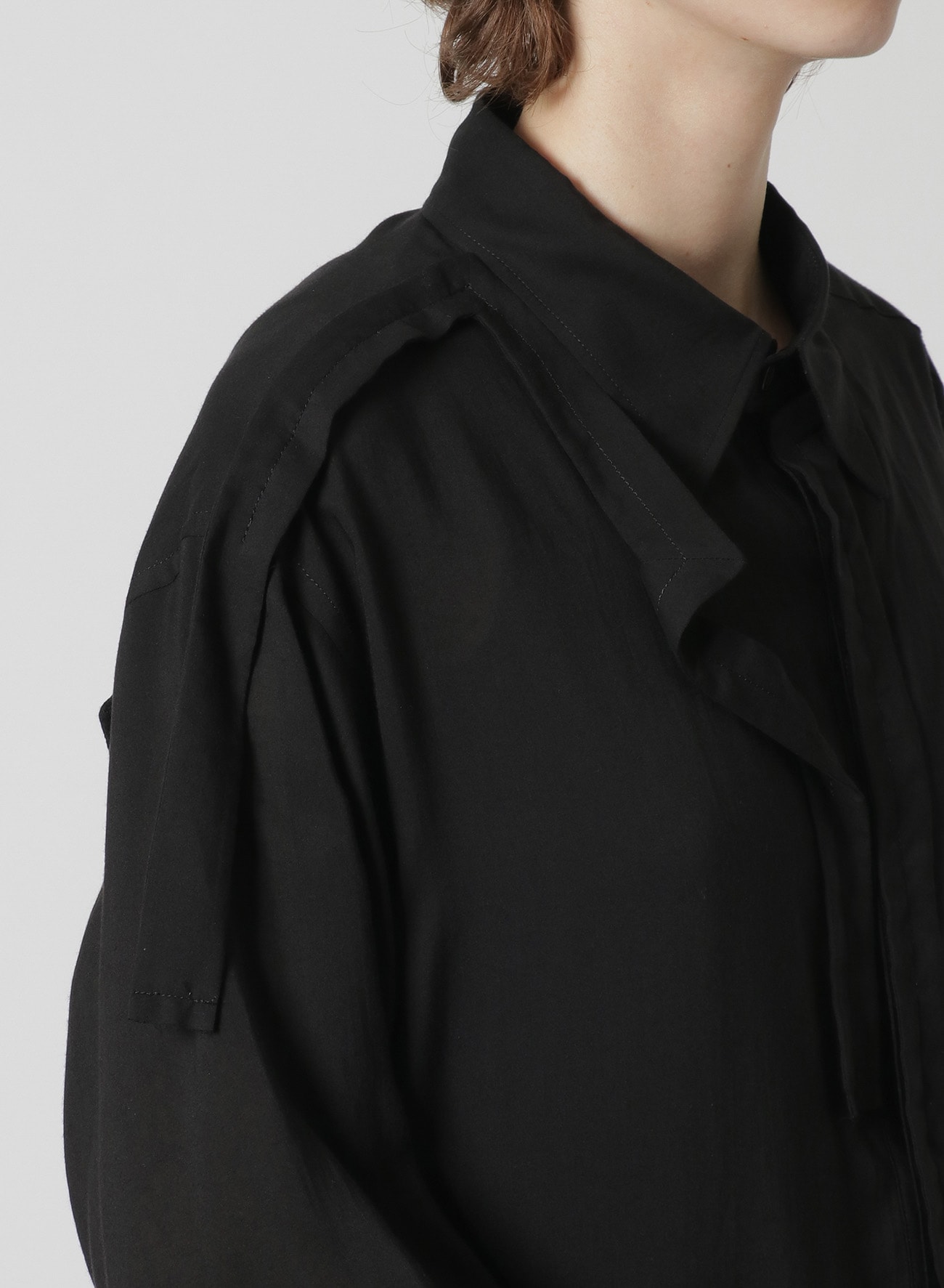 [Y's-Black Name] CELLULOSE LAWN SNAP BUTTON SHIRT