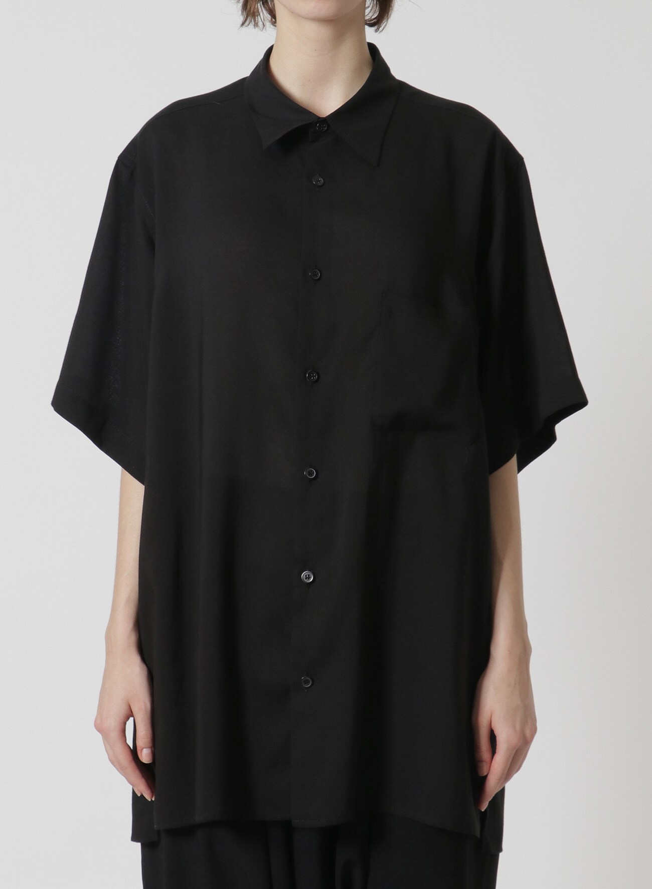 [Y's-Black Name]CELLULOSE LAWN STANDARD SHORT SLEEVE SHIRT