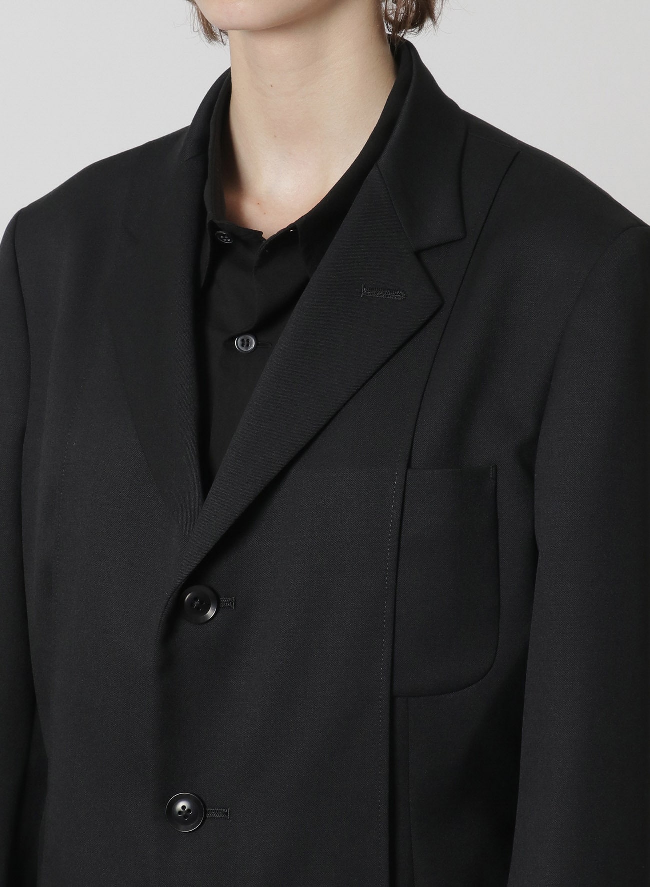 [Y's-Black Name] WOOL GABARDINE JACKET WITH ZIPPER DETAILS AND TRANSFORMING COLLAR