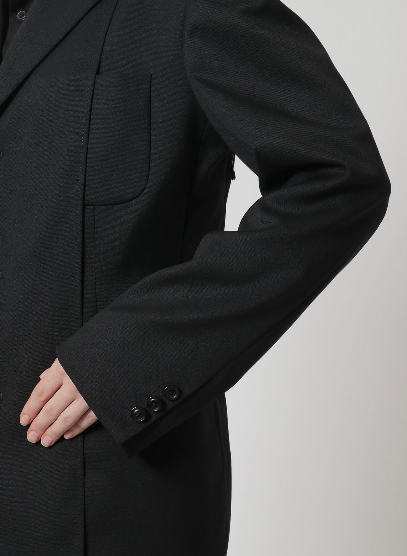 [Y's-Black Name] WOOL GABARDINE JACKET WITH ZIPPER DETAILS AND TRANSFORMING COLLAR
