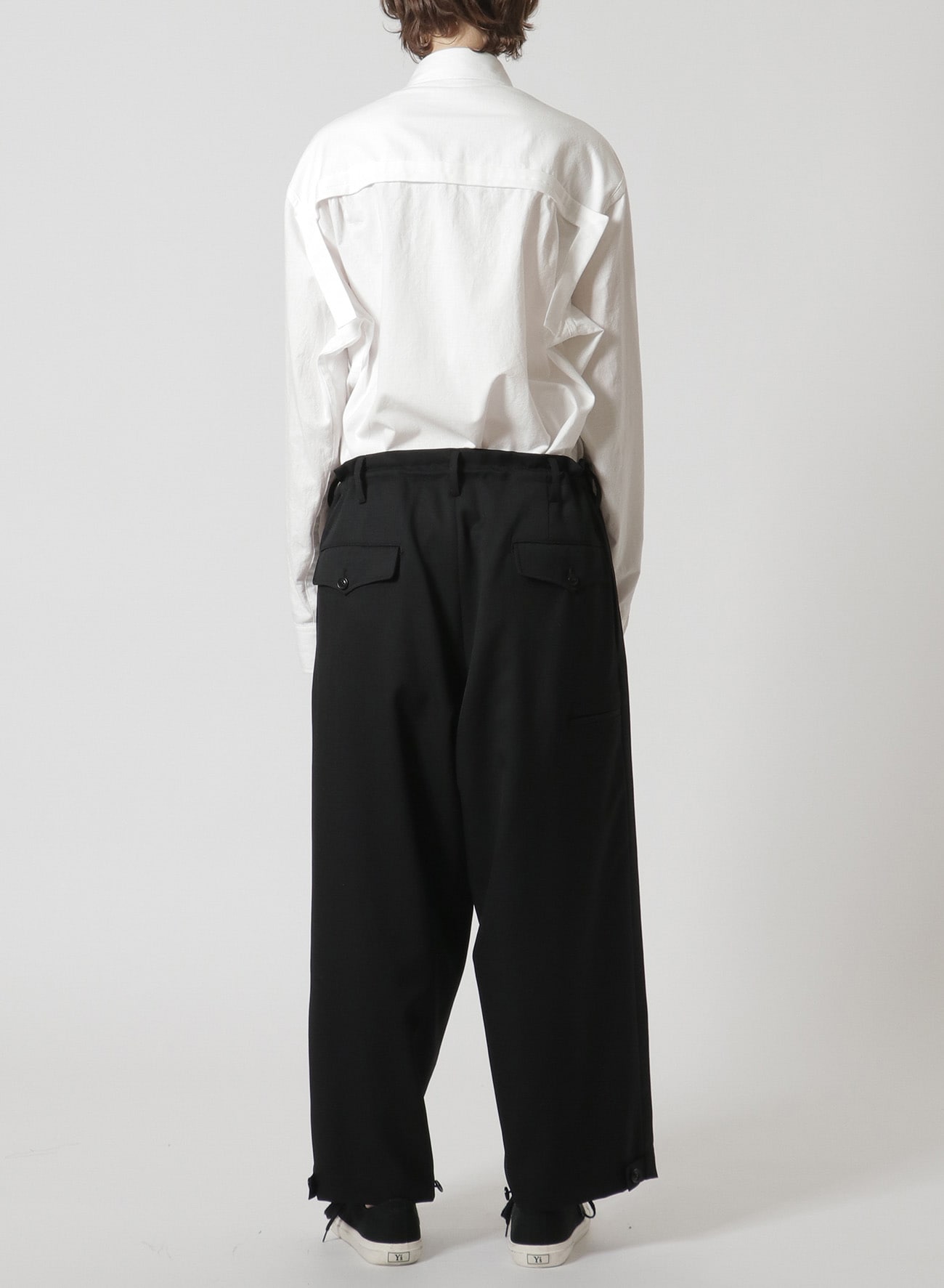 [Y's-Black Name] WOOL GABARDINE DOUBLE PLEATED PANTS WITH BUTTONS ON HEM