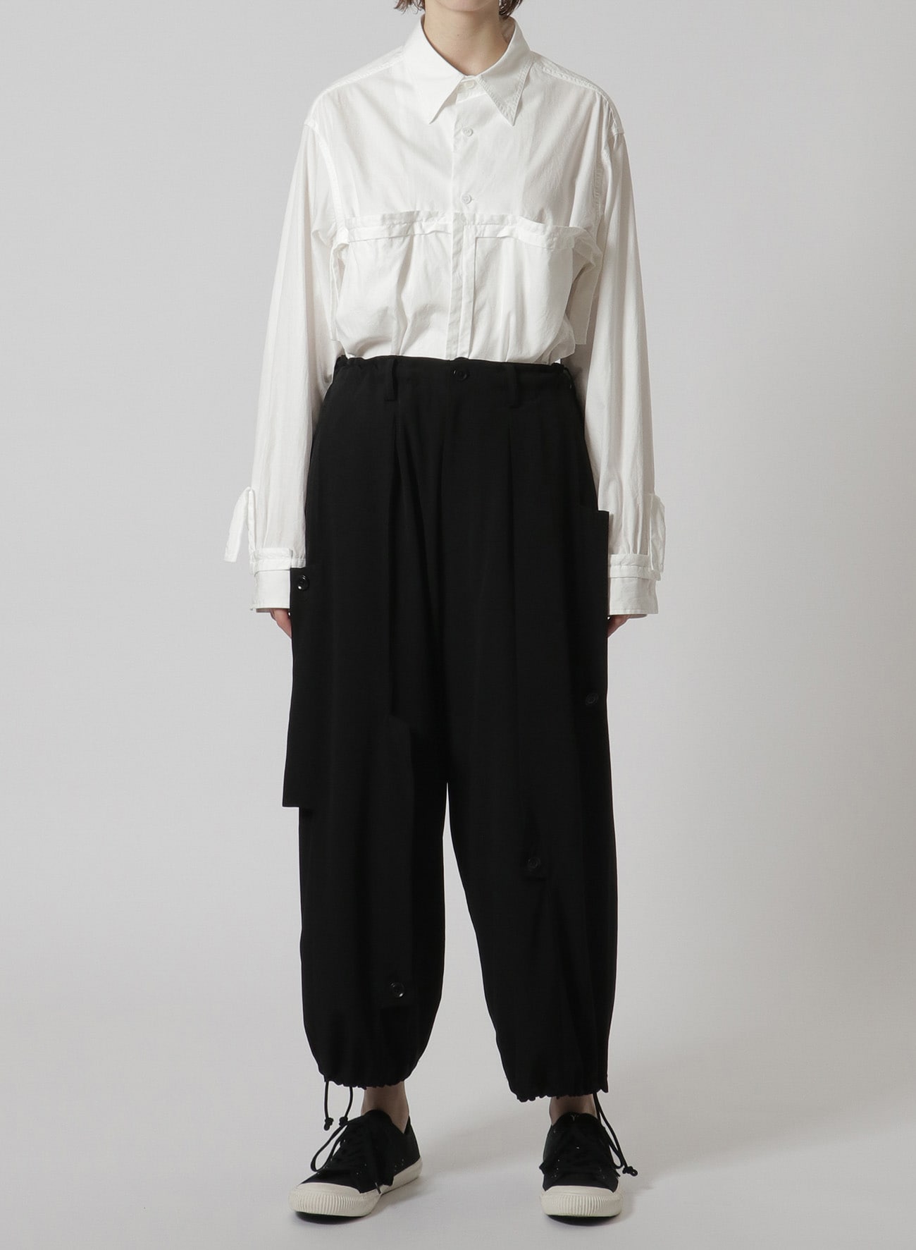 [Y's-Black Name]TRIACETATE POLYESTER CREPE de CHINE FLAPPY PANTS