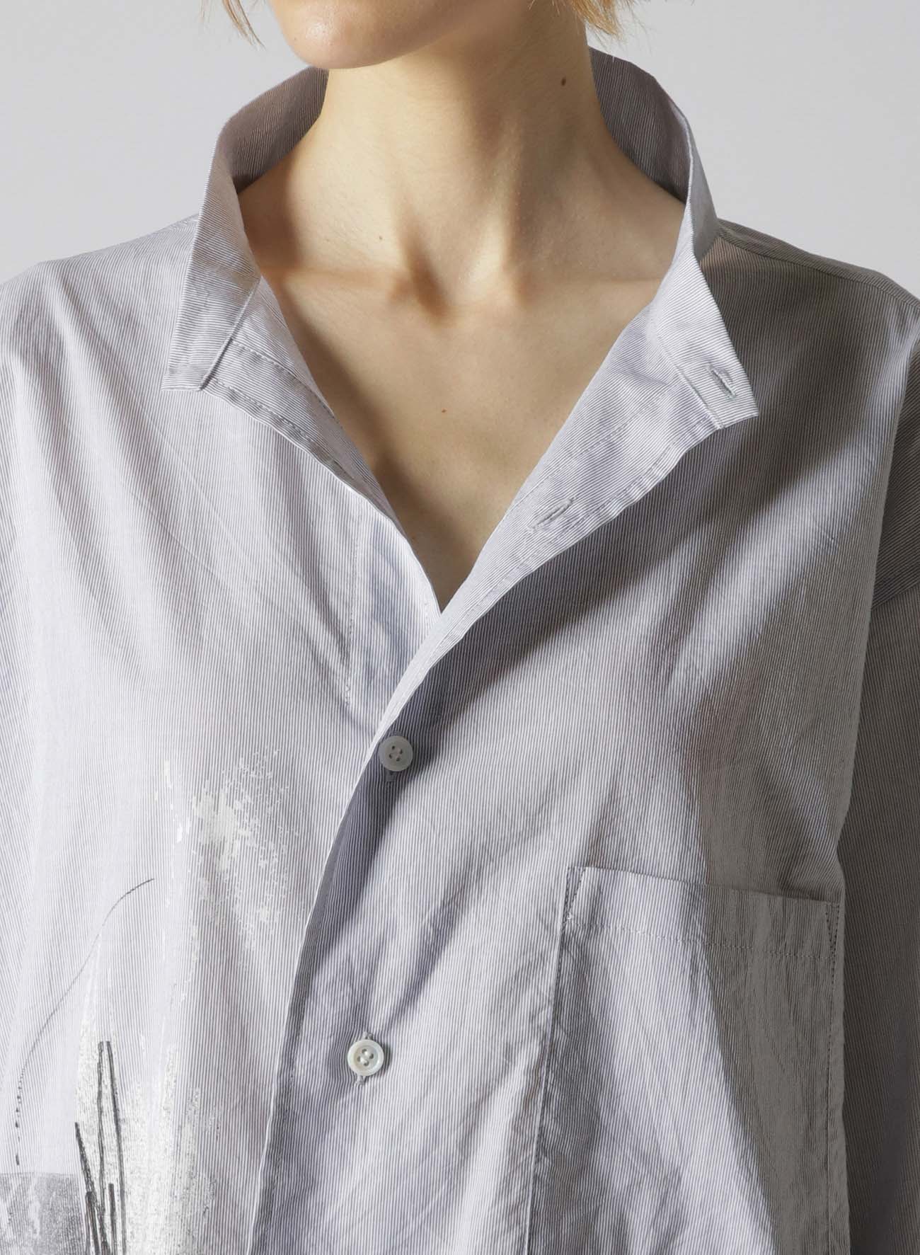 DYED MICRO BROAD Y's COLLAGE PRINT TUCK COLLAR SHIRT